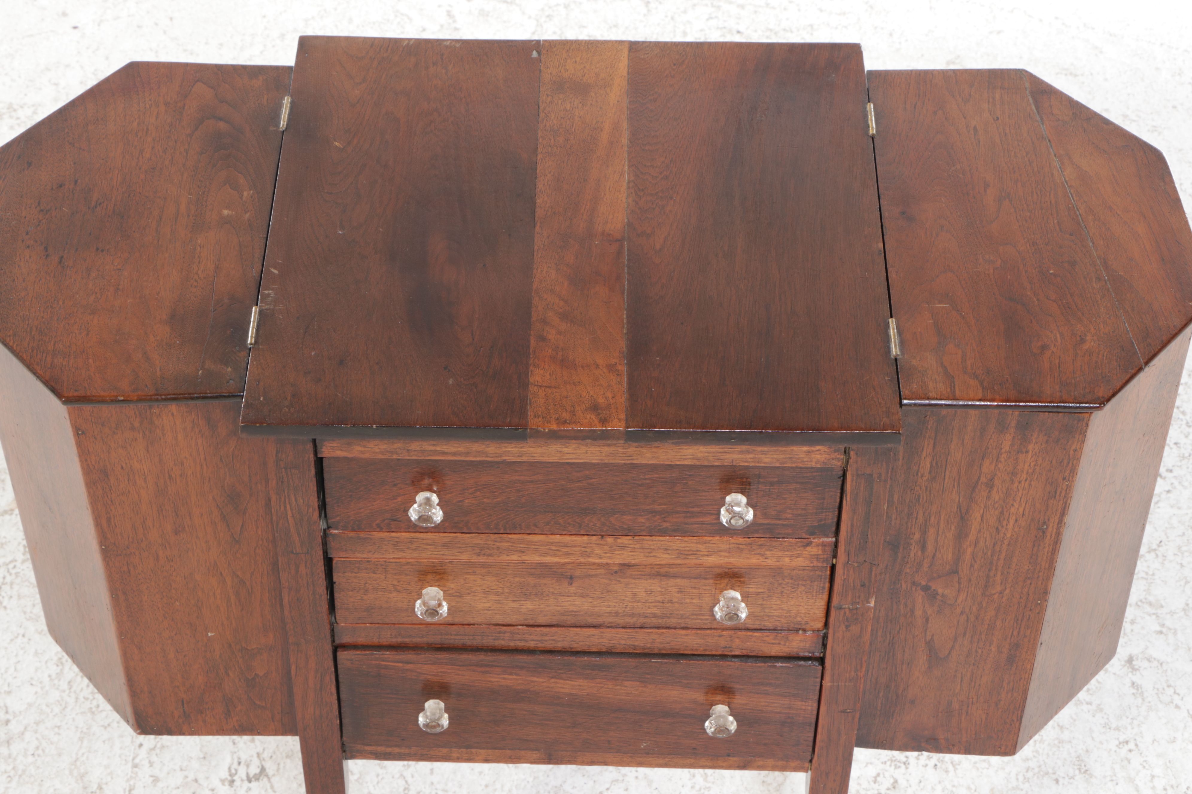 Federal Style Walnut Martha Washington Sewing Cabinet, 20th Century