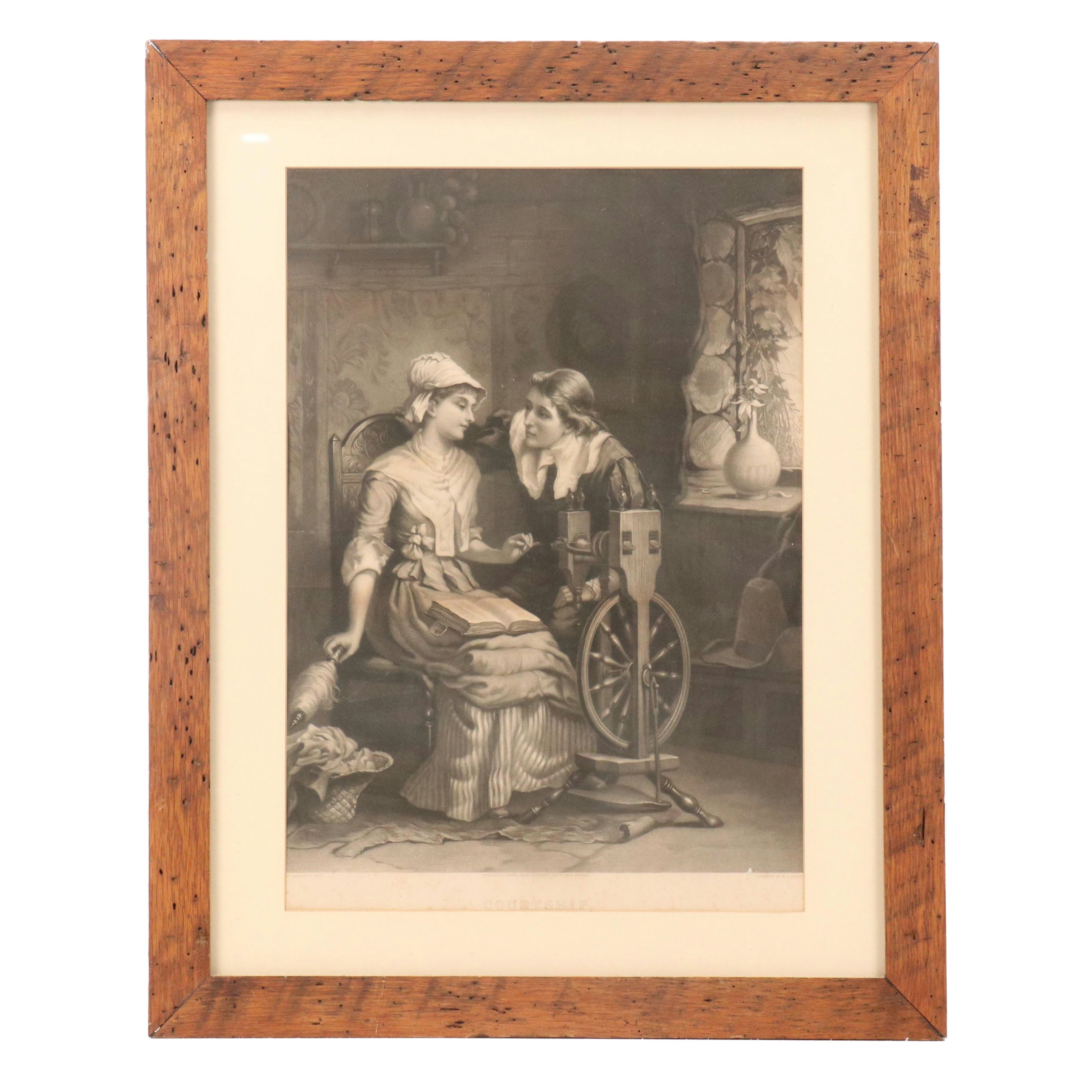 After Laslett John Pott Engraving "Courtship," Late 19th Century