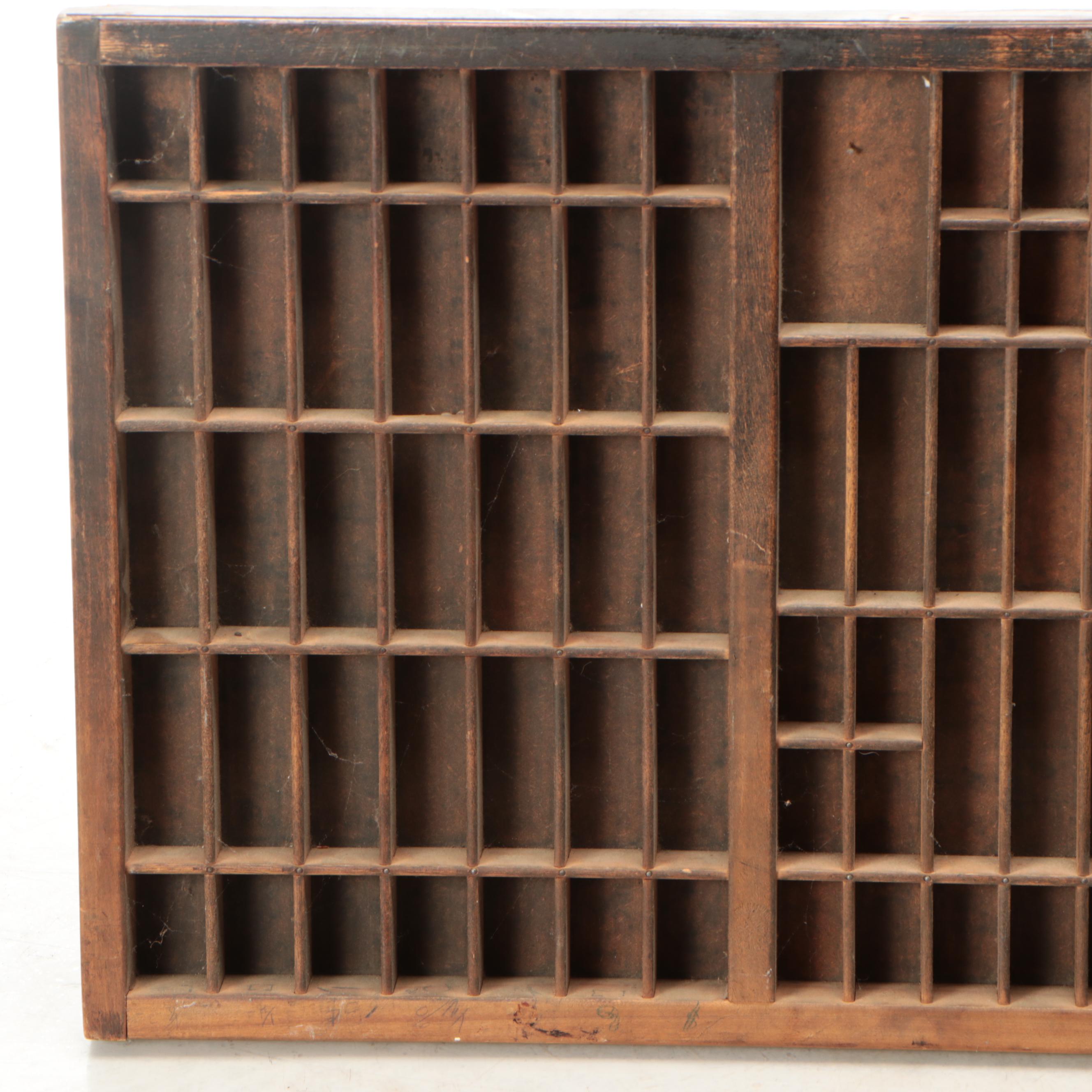 Wood Printer's Drawer or Typeset Tray Converted Wall Shelf, Early 20th Century