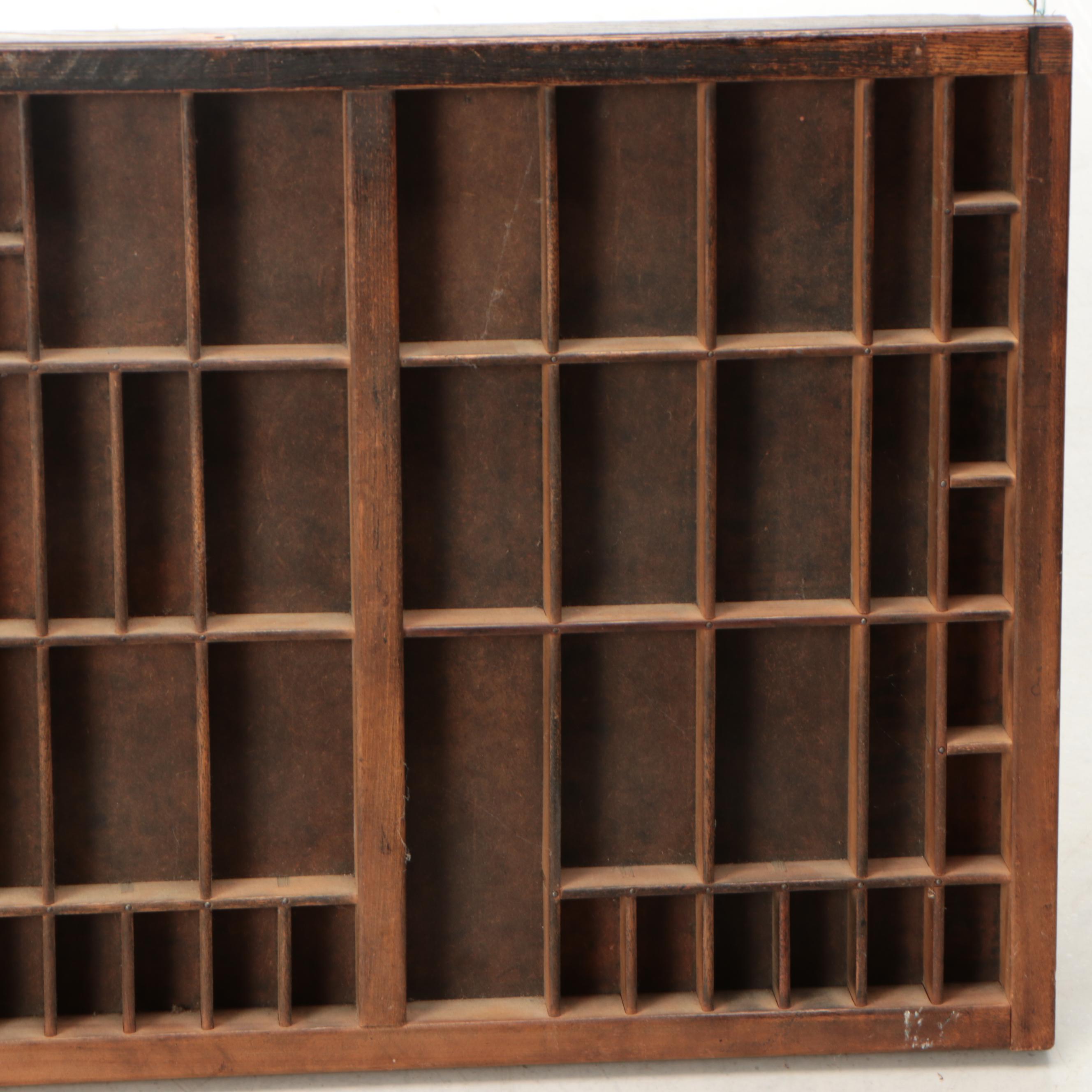 Wood Printer's Drawer or Typeset Tray Converted Wall Shelf, Early 20th Century