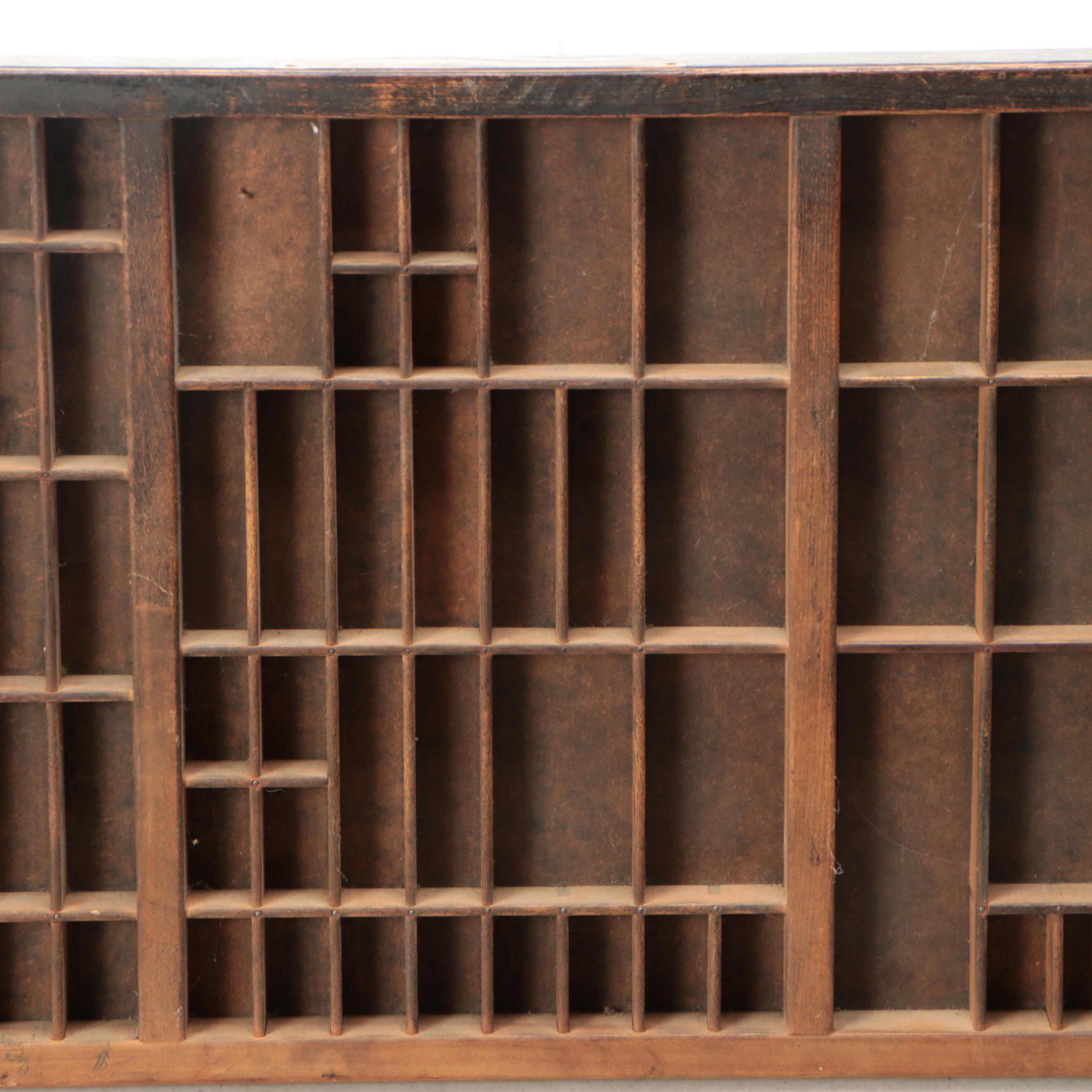 Wood Printer's Drawer or Typeset Tray Converted Wall Shelf, Early 20th Century