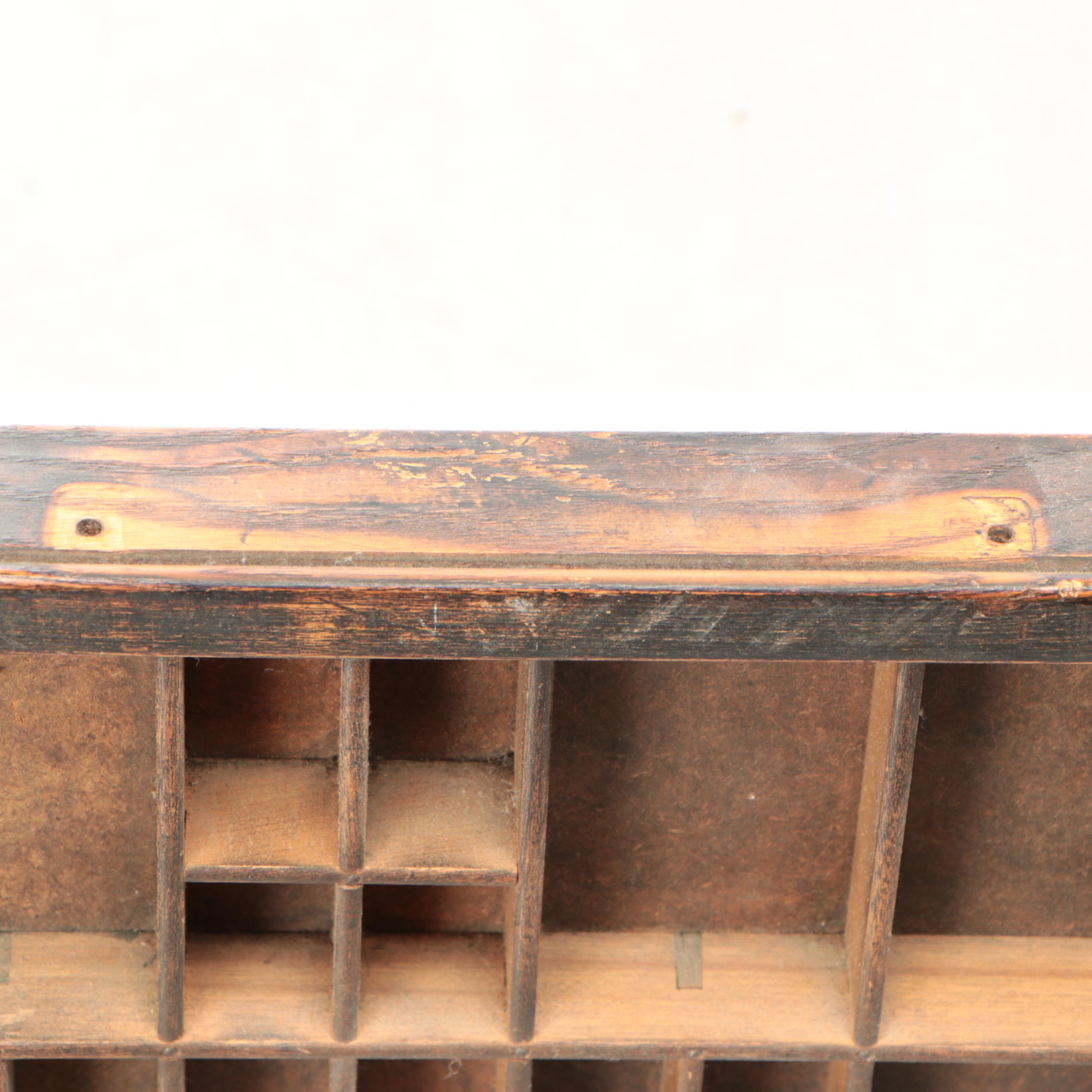 Wood Printer's Drawer or Typeset Tray Converted Wall Shelf, Early 20th Century