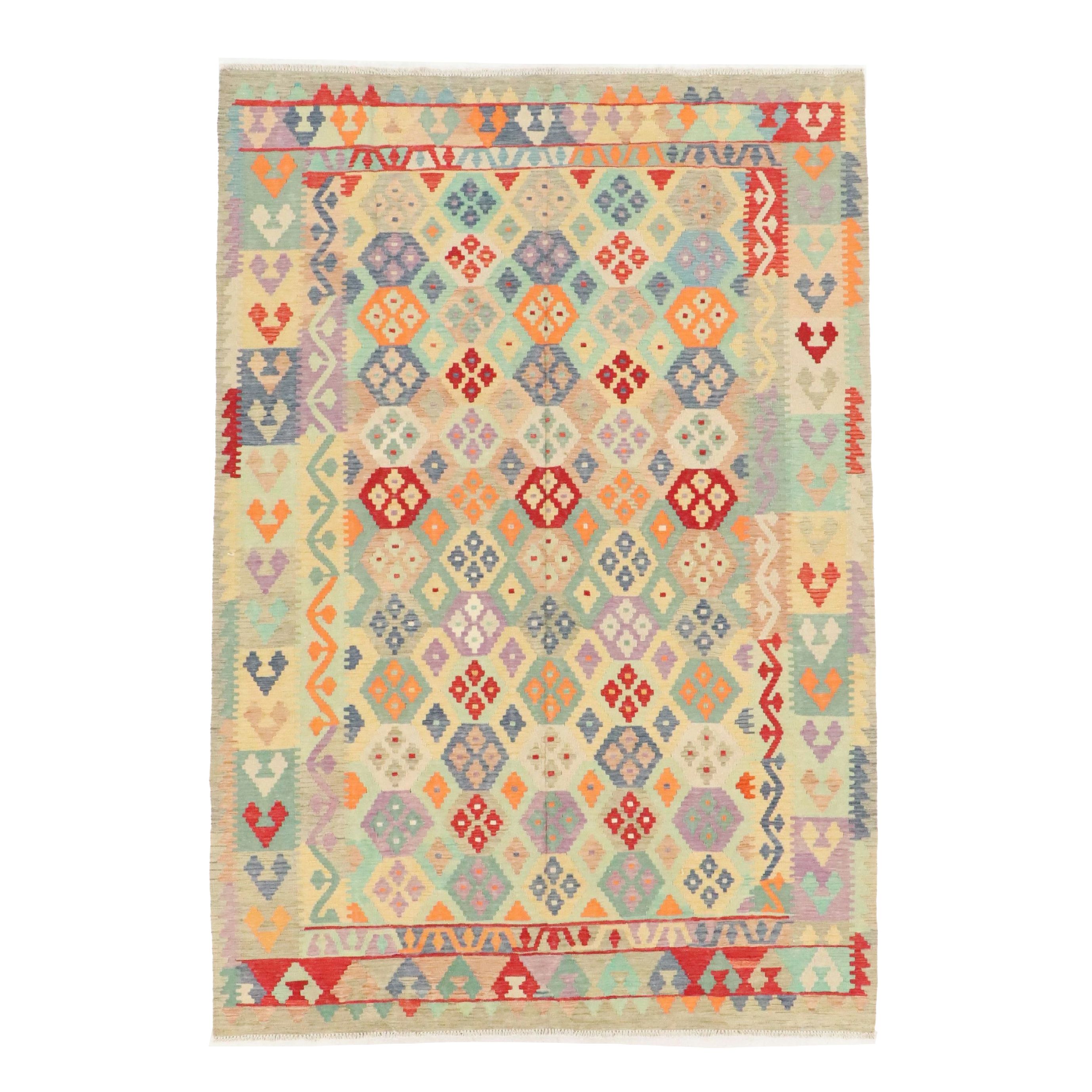 6'8 x 9'10 Handwoven Pakistani Kilim Area Rug