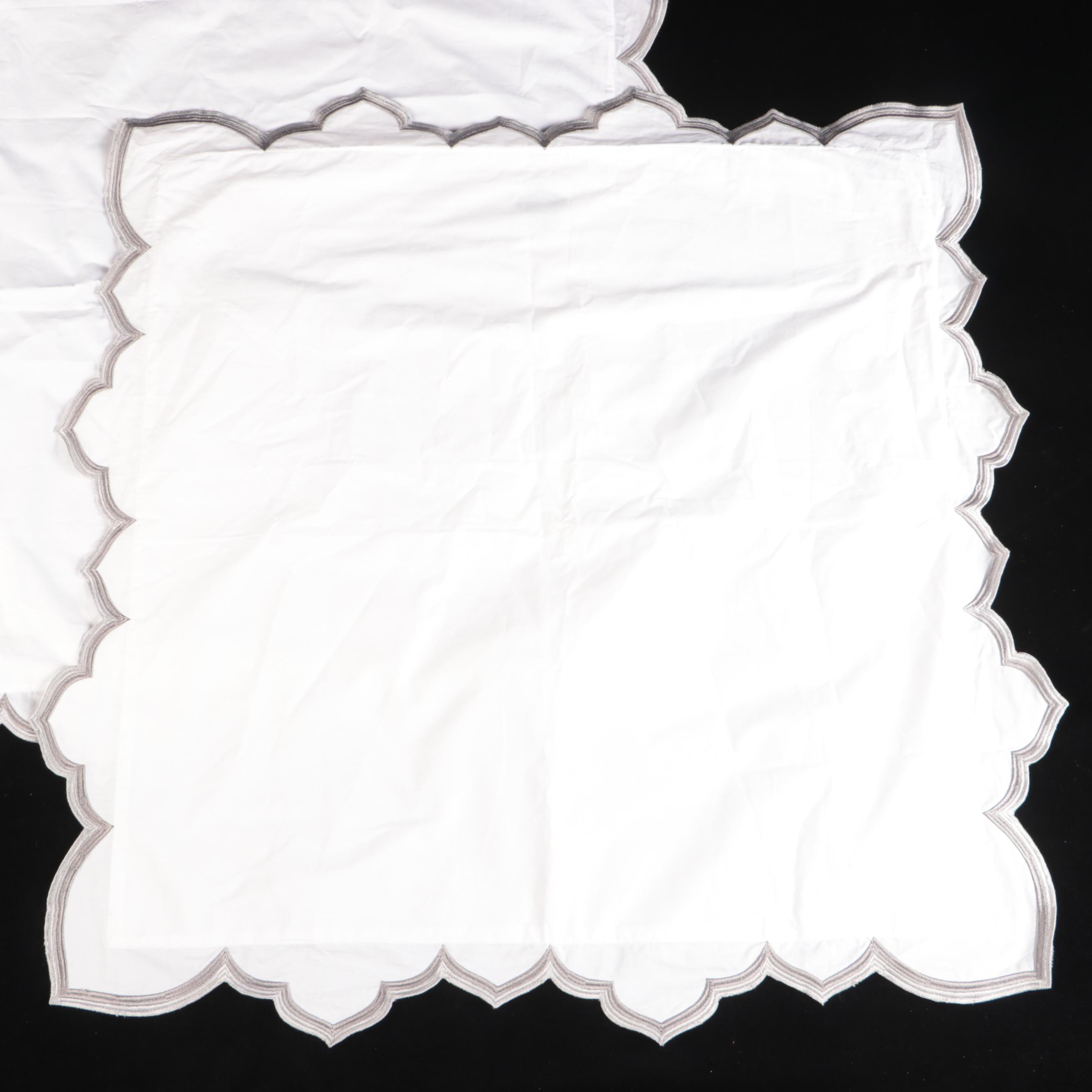 John Robshaw Cotton Euro Sham Covers with Silver and Pewter Embroidery Edges