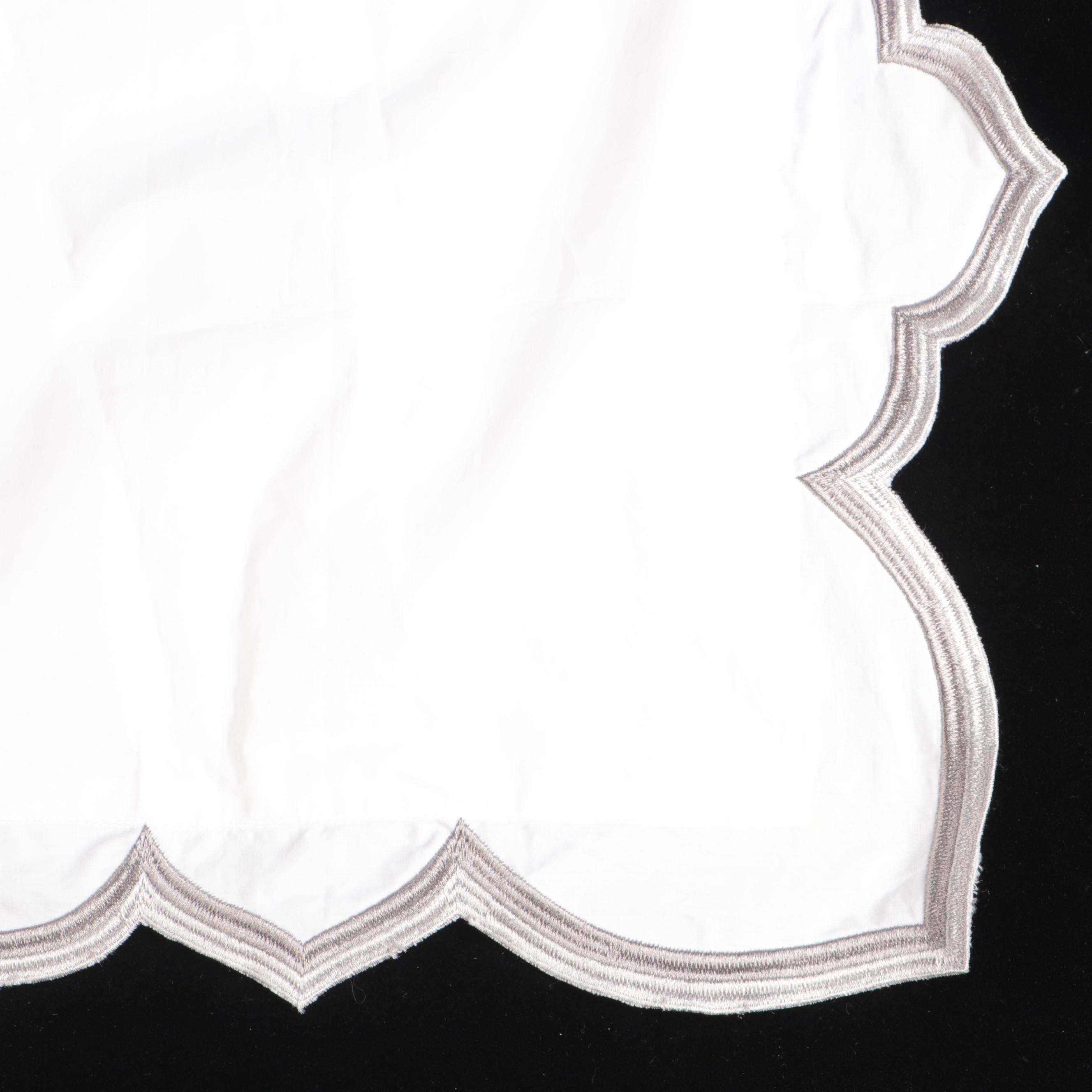 John Robshaw Cotton Euro Sham Covers with Silver and Pewter Embroidery Edges