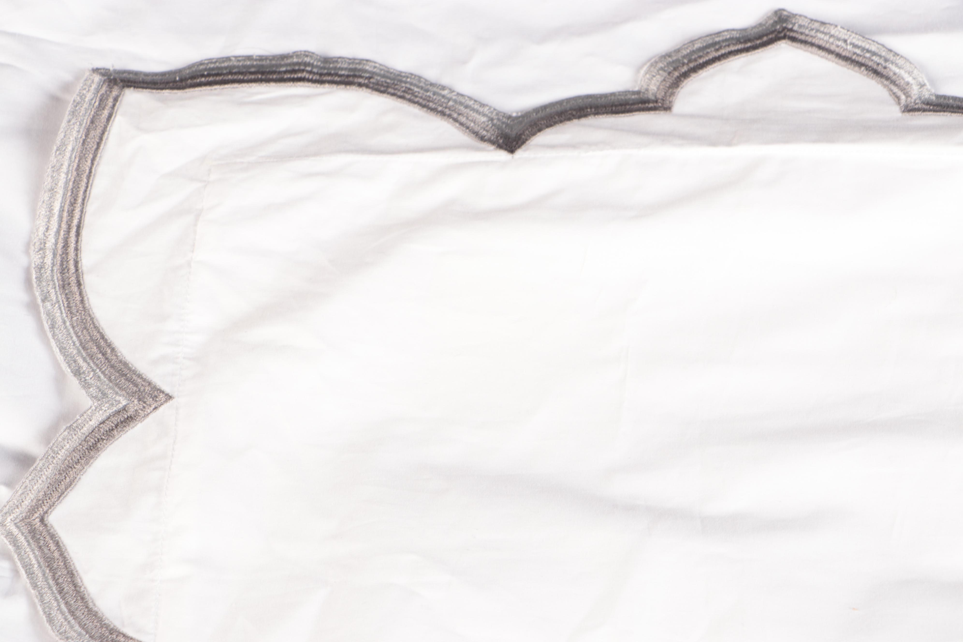 John Robshaw Cotton Euro Sham Covers with Silver and Pewter Embroidery Edges