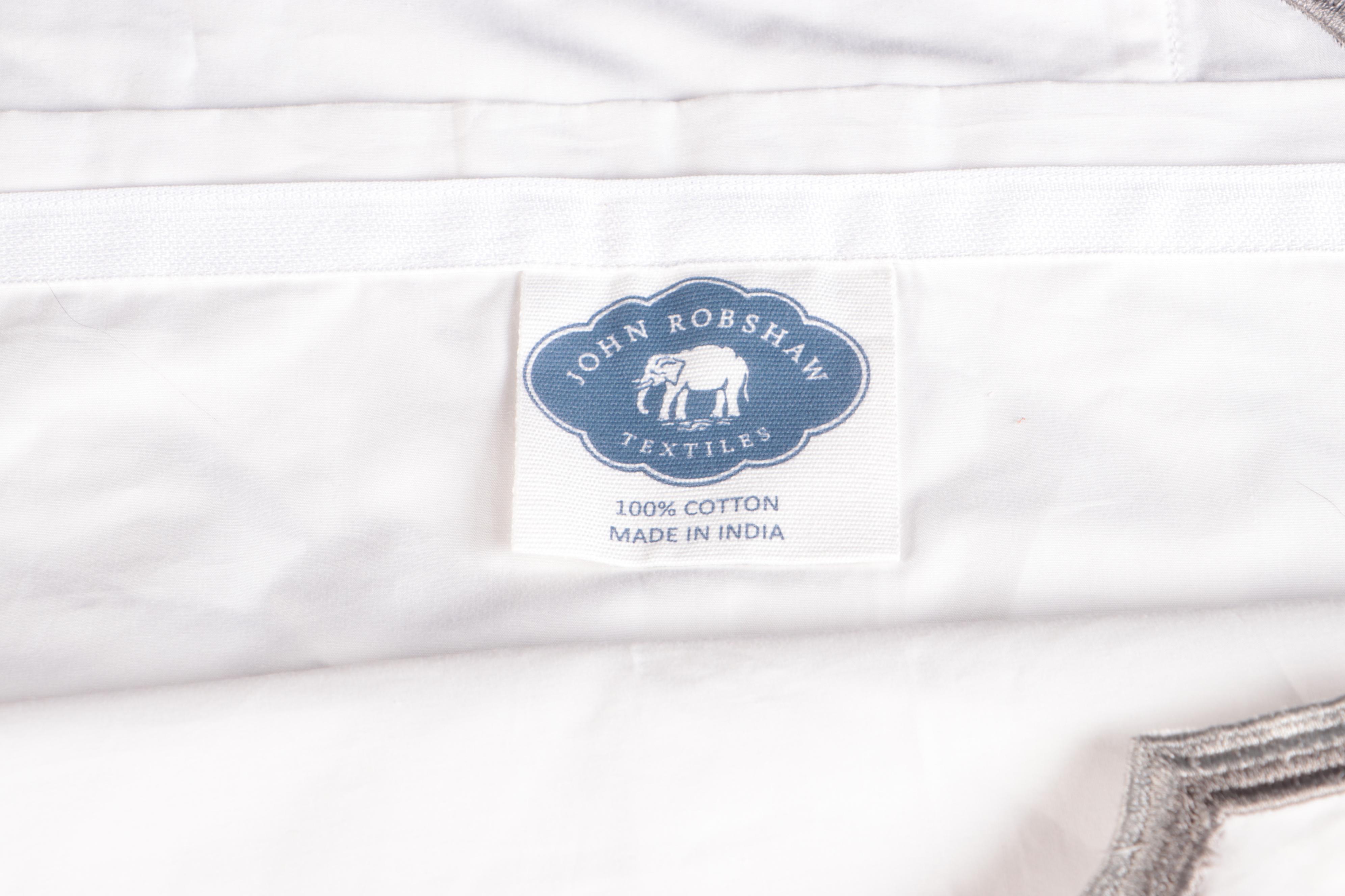 John Robshaw Cotton Euro Sham Covers with Silver and Pewter Embroidery Edges