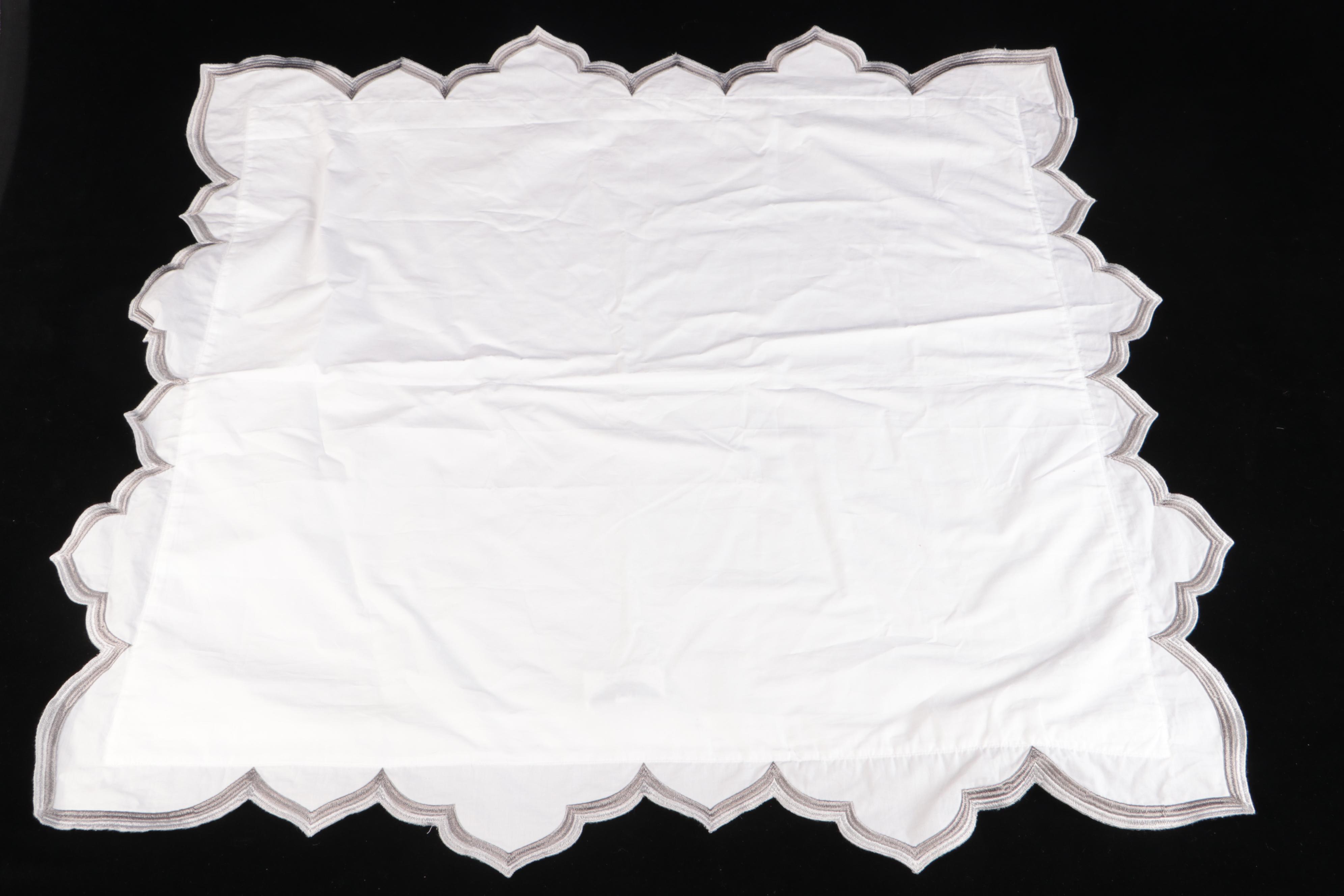 John Robshaw Cotton Euro Sham Covers with Silver and Pewter Embroidery Edges