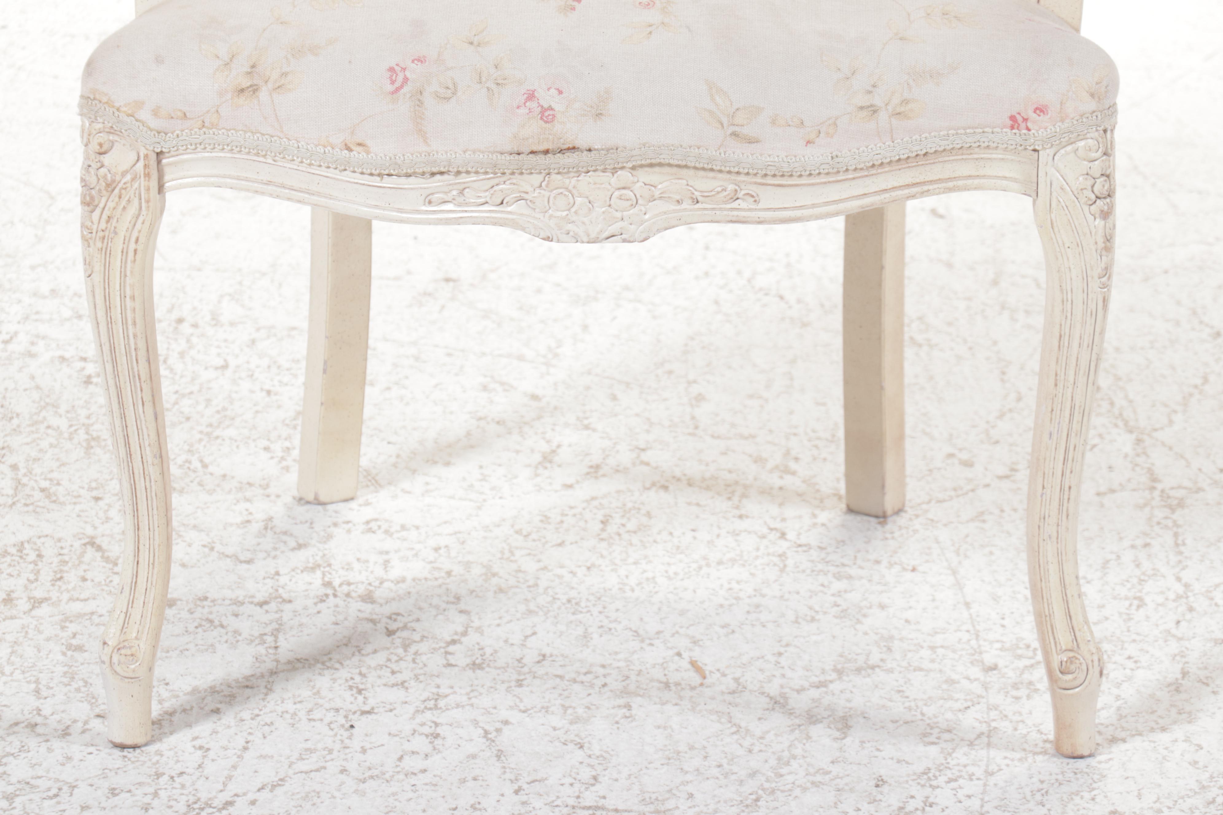 French Provincial Style Floral-Upholstered Painted Wood Fauteuil