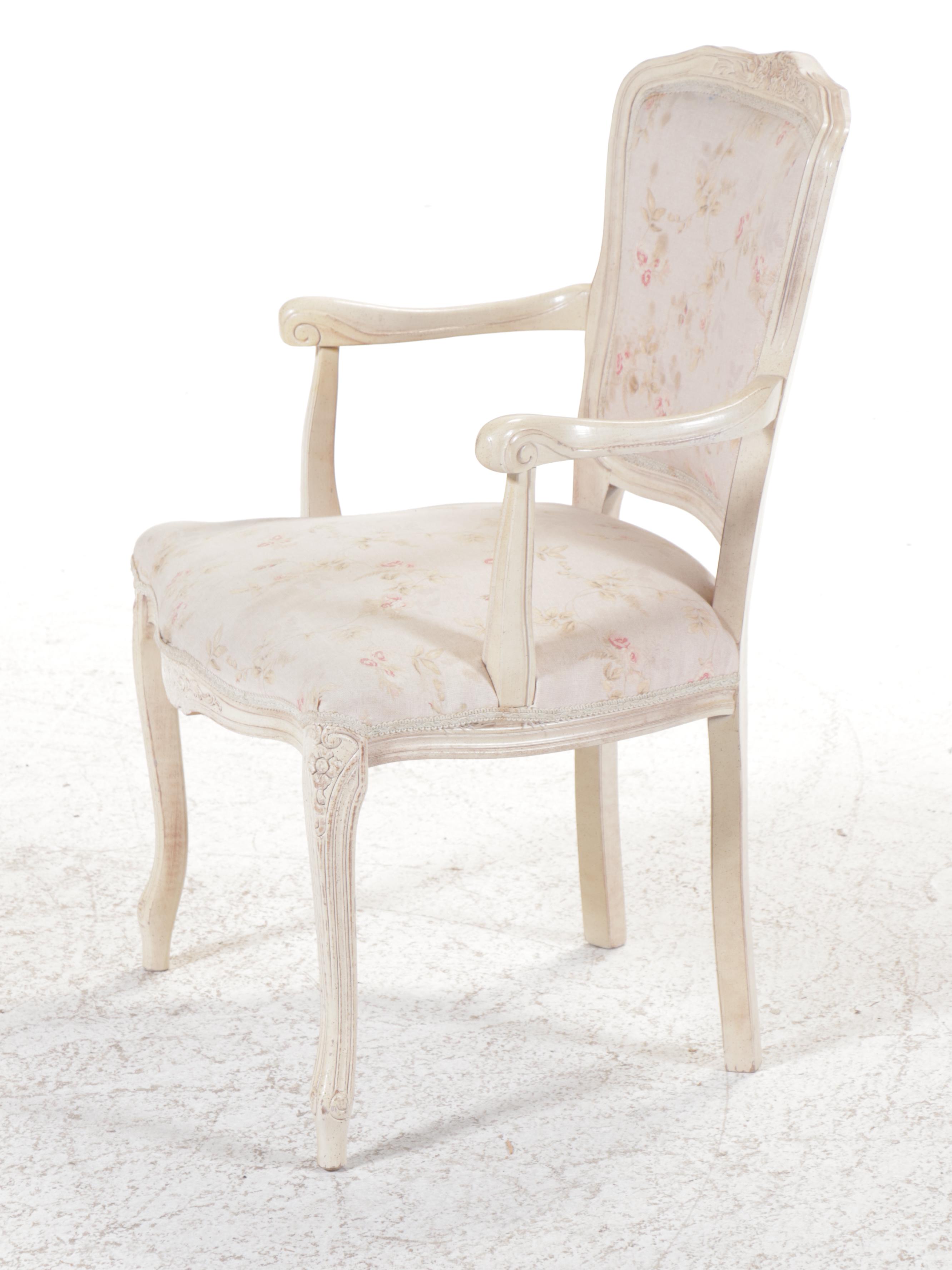 French Provincial Style Floral-Upholstered Painted Wood Fauteuil