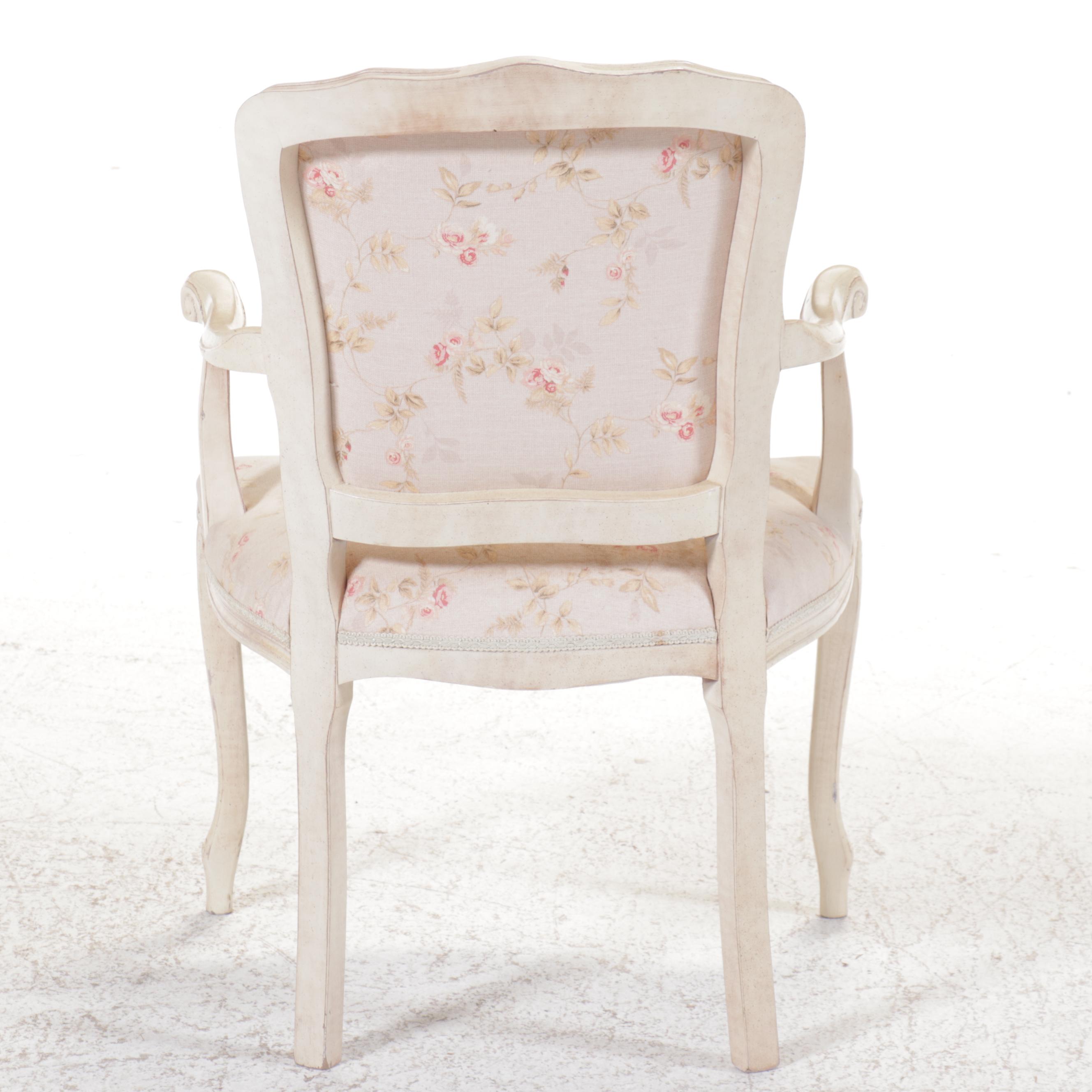 French Provincial Style Floral-Upholstered Painted Wood Fauteuil