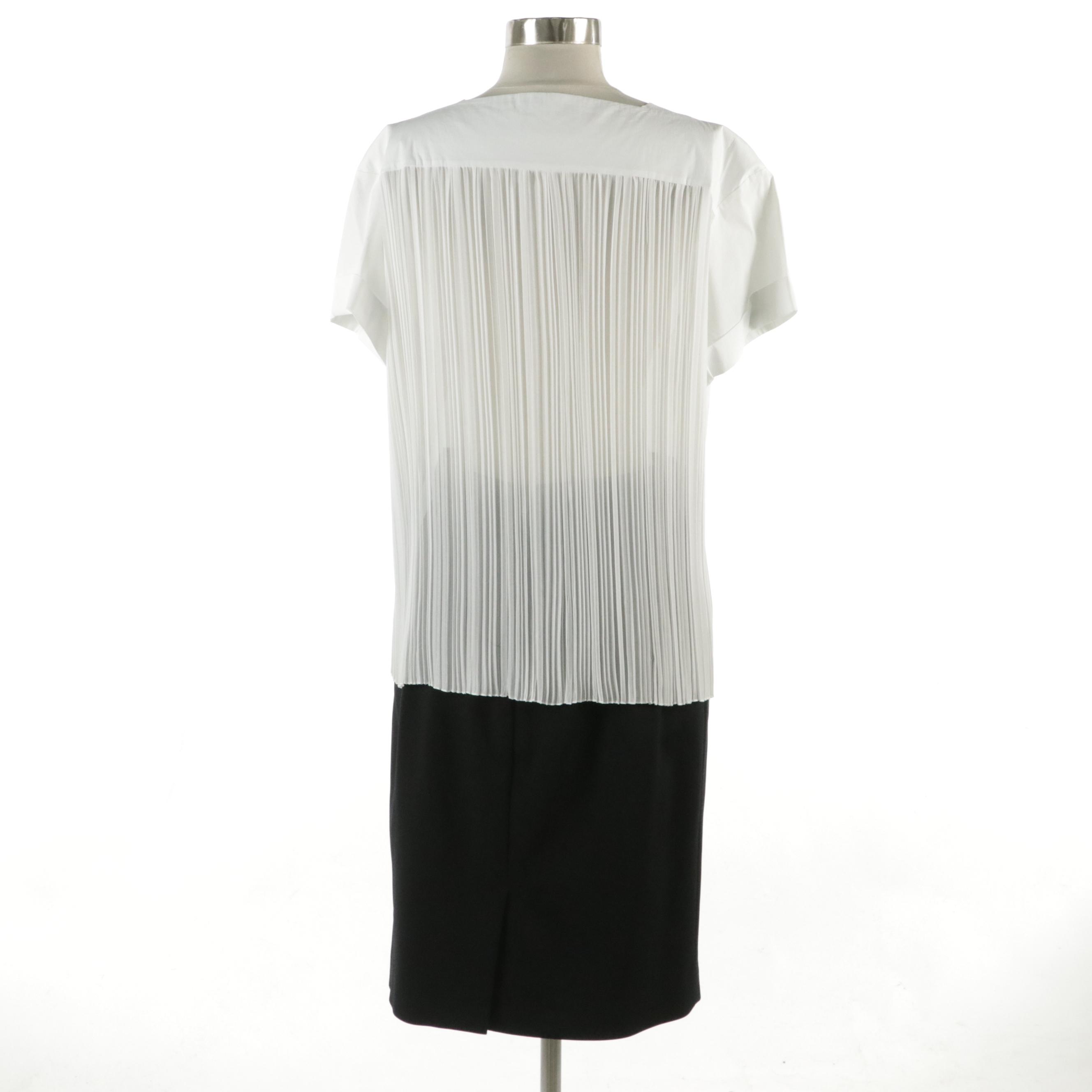 Dolce & Gabbana Black A-Line Pleated Skirt with Piazza Sempione White Top