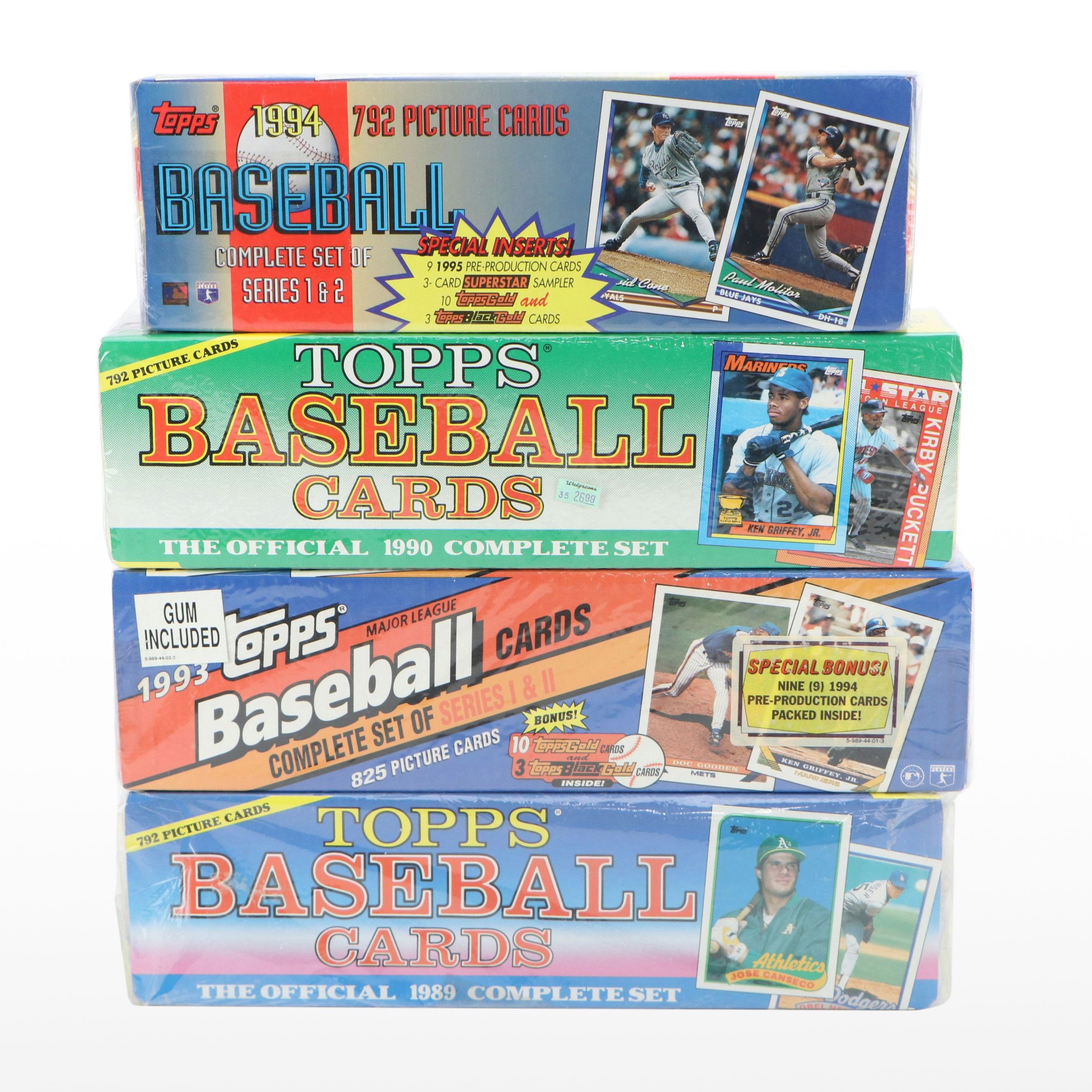 Four Unopened Topps Baseball Card Complete Sets, 1990s