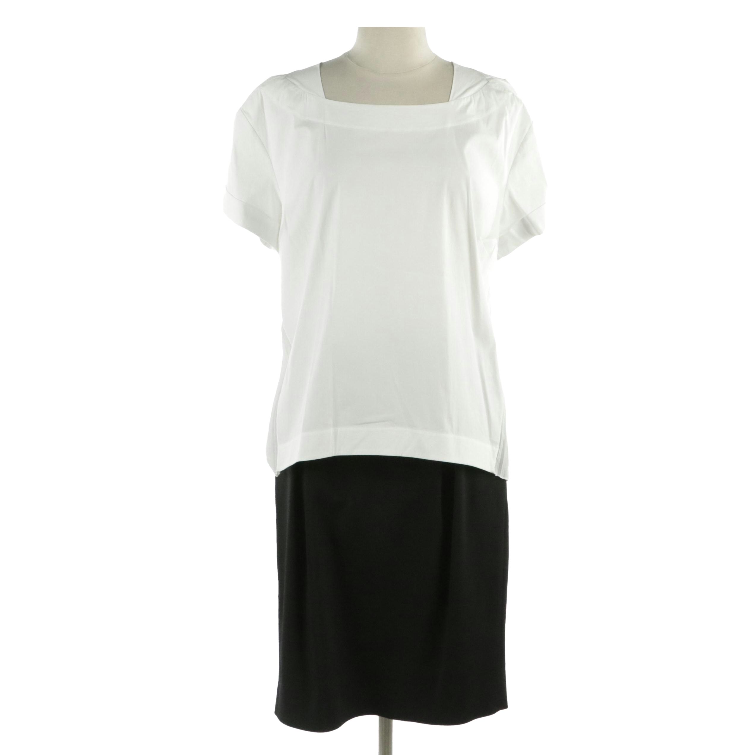 Dolce & Gabbana Black A-Line Pleated Skirt with Piazza Sempione White Top