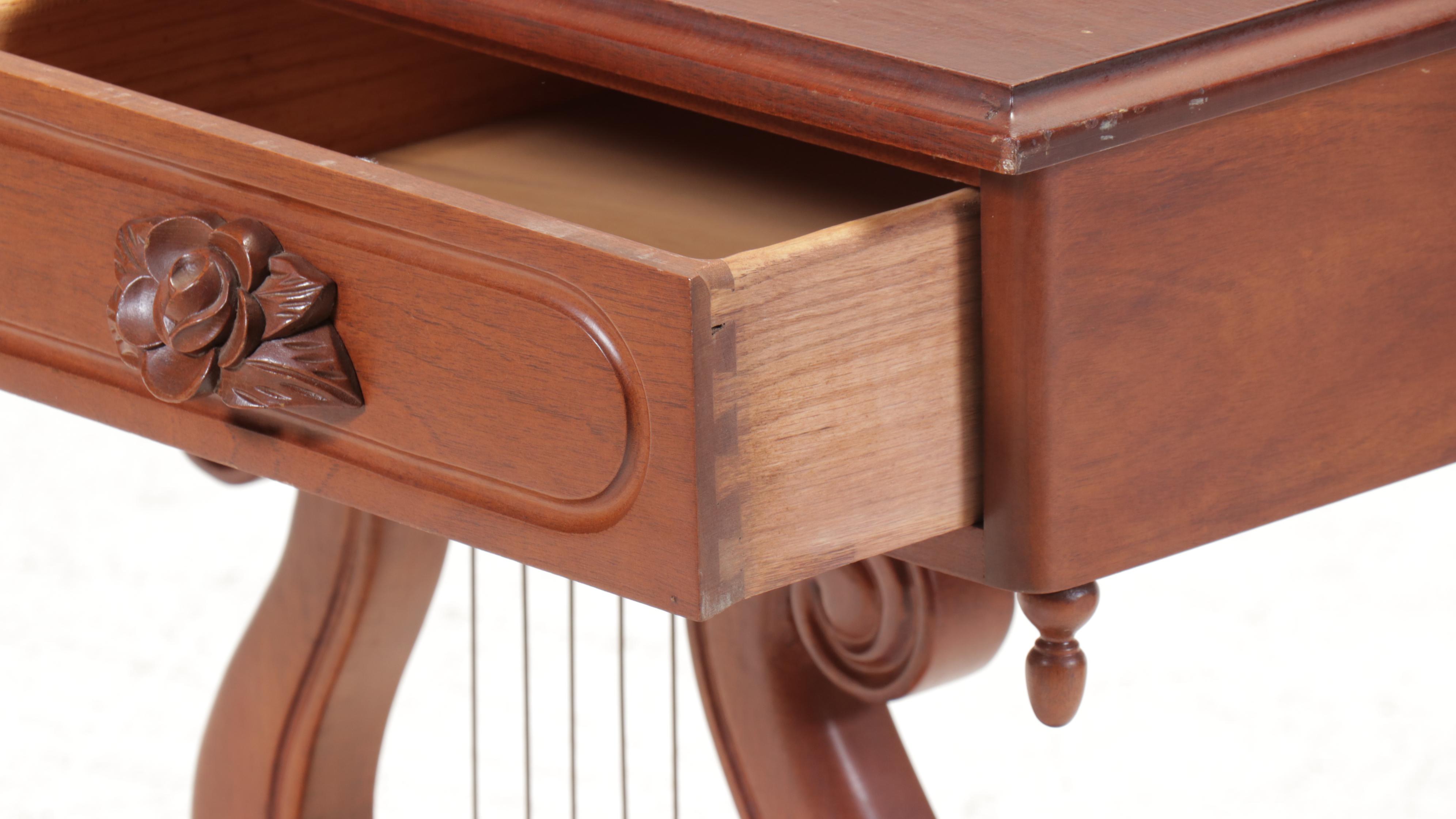 Late Victorian Lyre Base Walnut Console Table, Early 20th Century