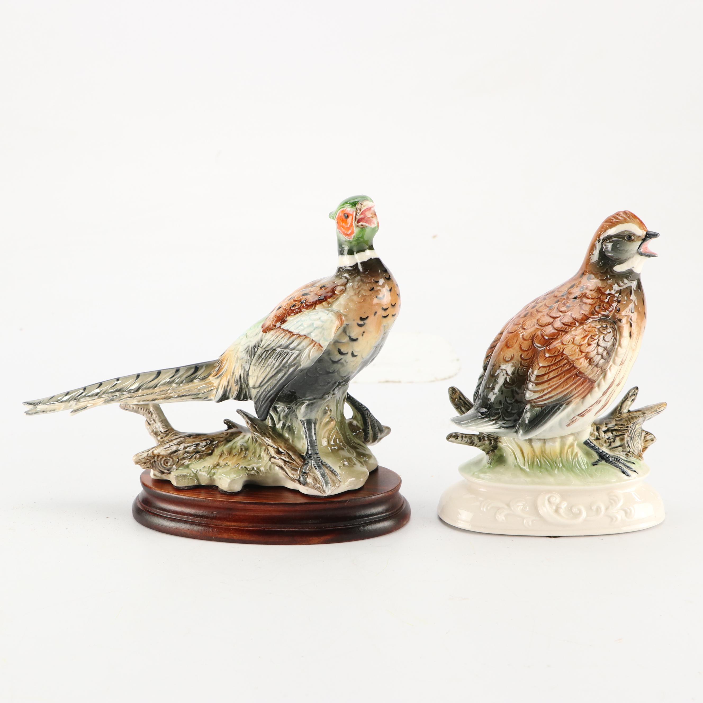 JSC "Ring-Necked Pheasant" and Other Porcelain Bird with Wood Base