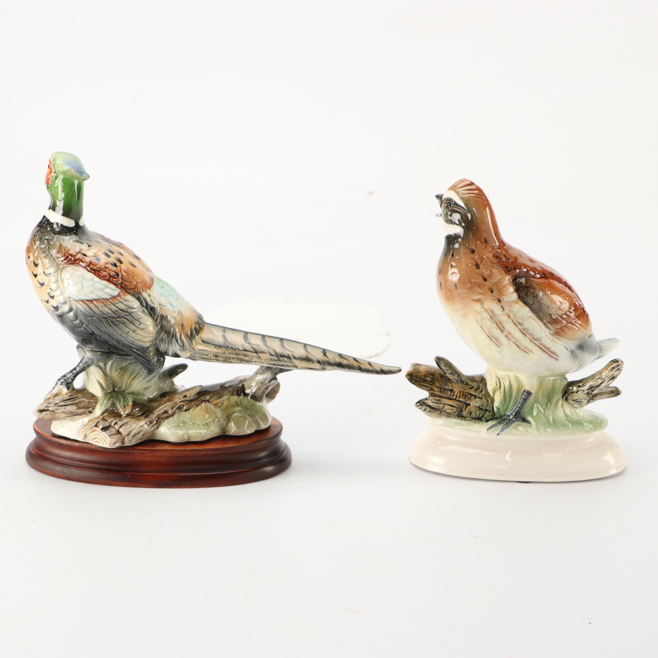JSC "Ring-Necked Pheasant" and Other Porcelain Bird with Wood Base