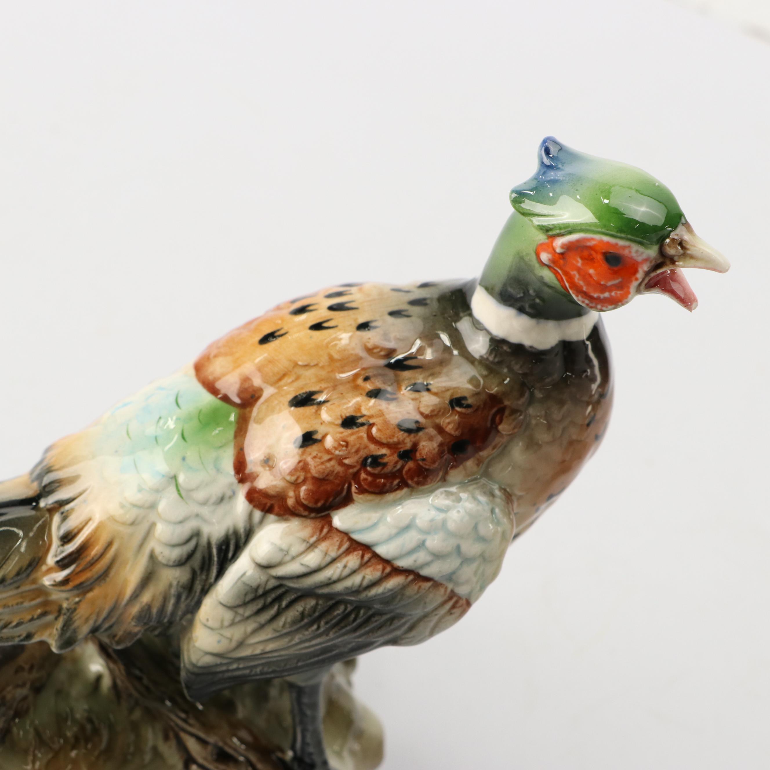 JSC "Ring-Necked Pheasant" and Other Porcelain Bird with Wood Base