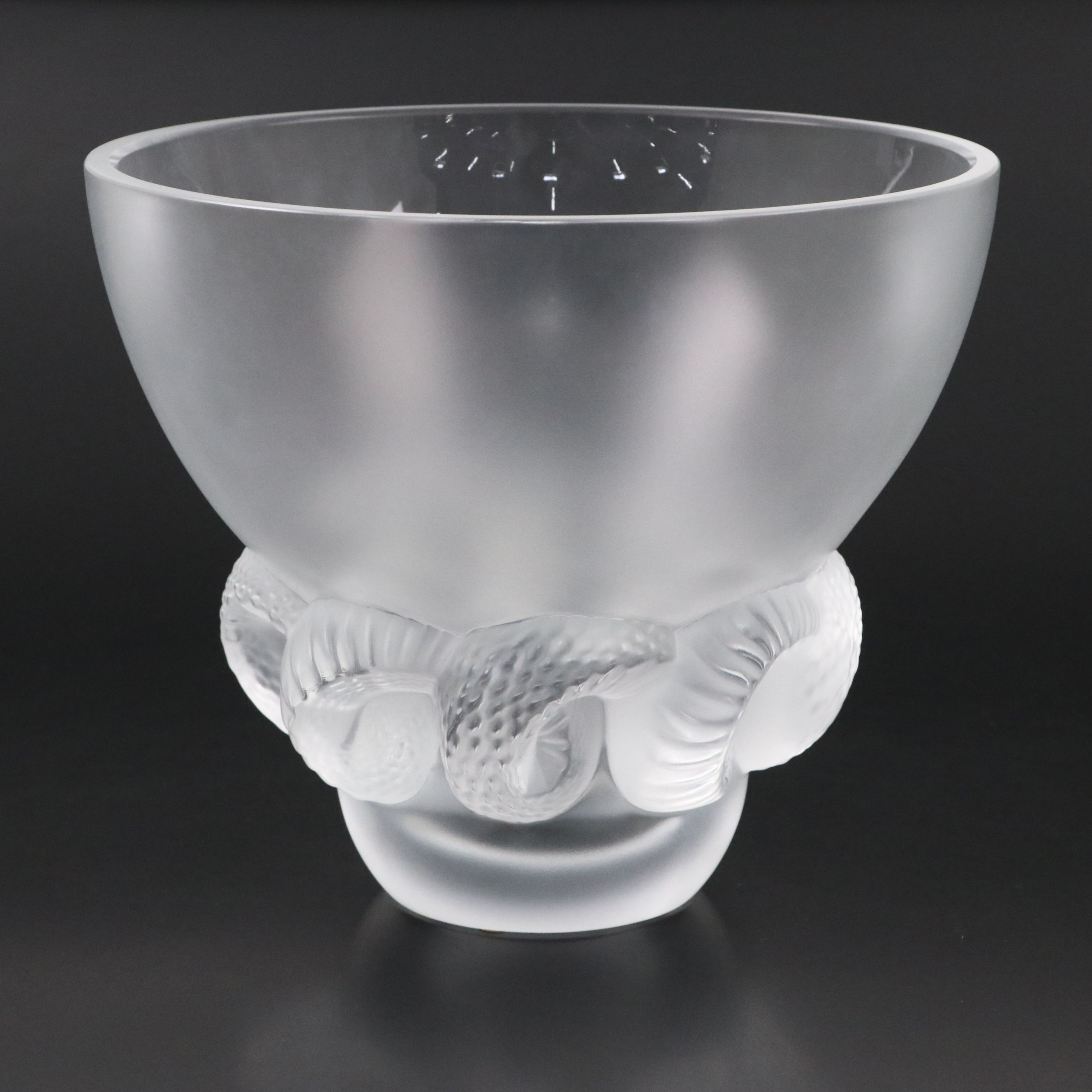 Lalique "Ram's Horn" Frosted Crystal Vase, circa 2000