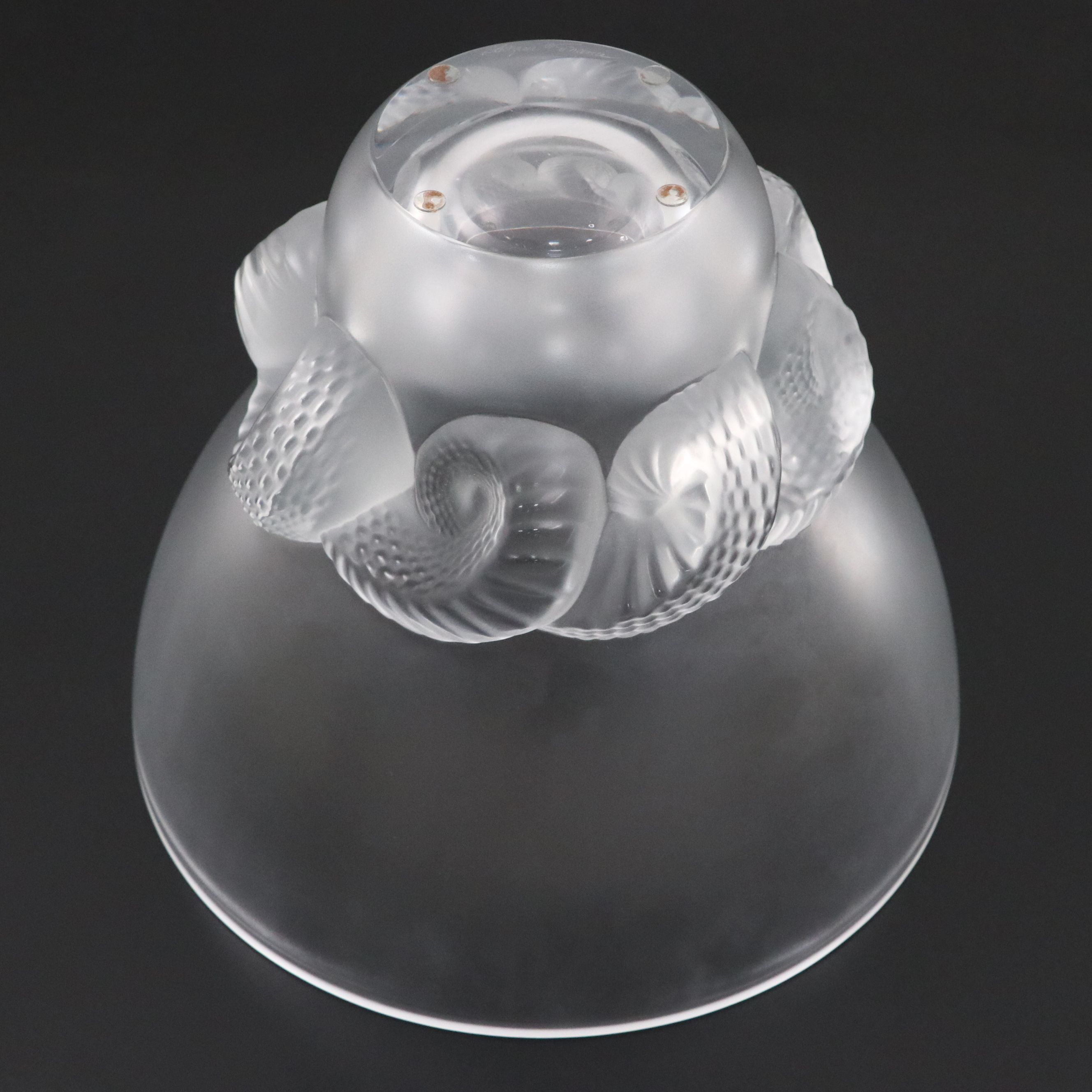 Lalique "Ram's Horn" Frosted Crystal Vase, circa 2000