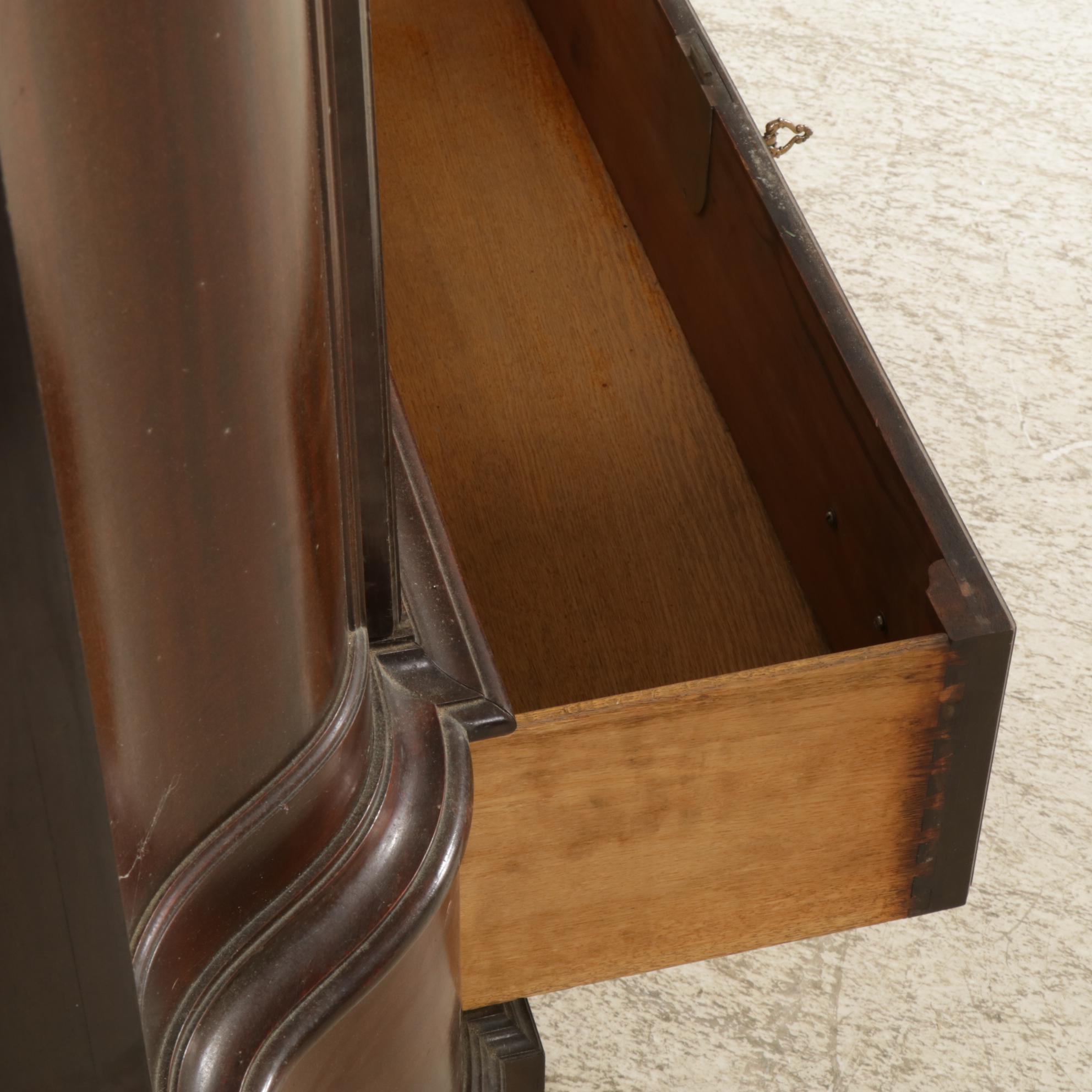 Carved Louis XV Style Mahogany Armoire with Mirrored Door, Early 20th Century