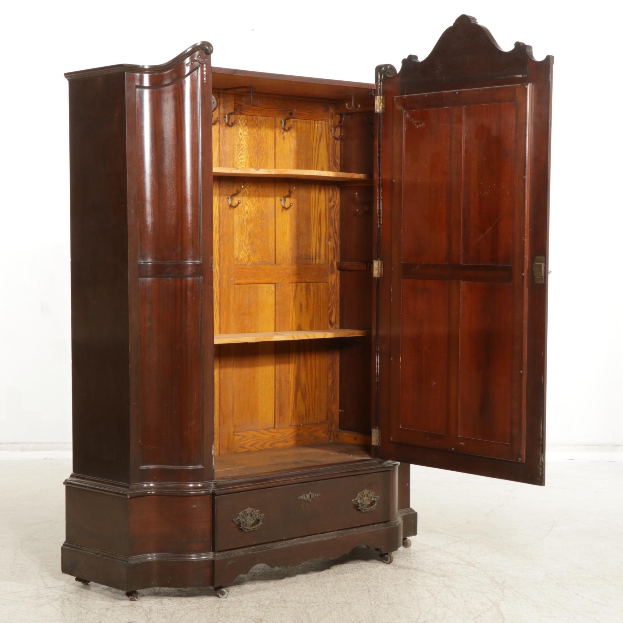 Carved Louis XV Style Mahogany Armoire with Mirrored Door, Early 20th Century
