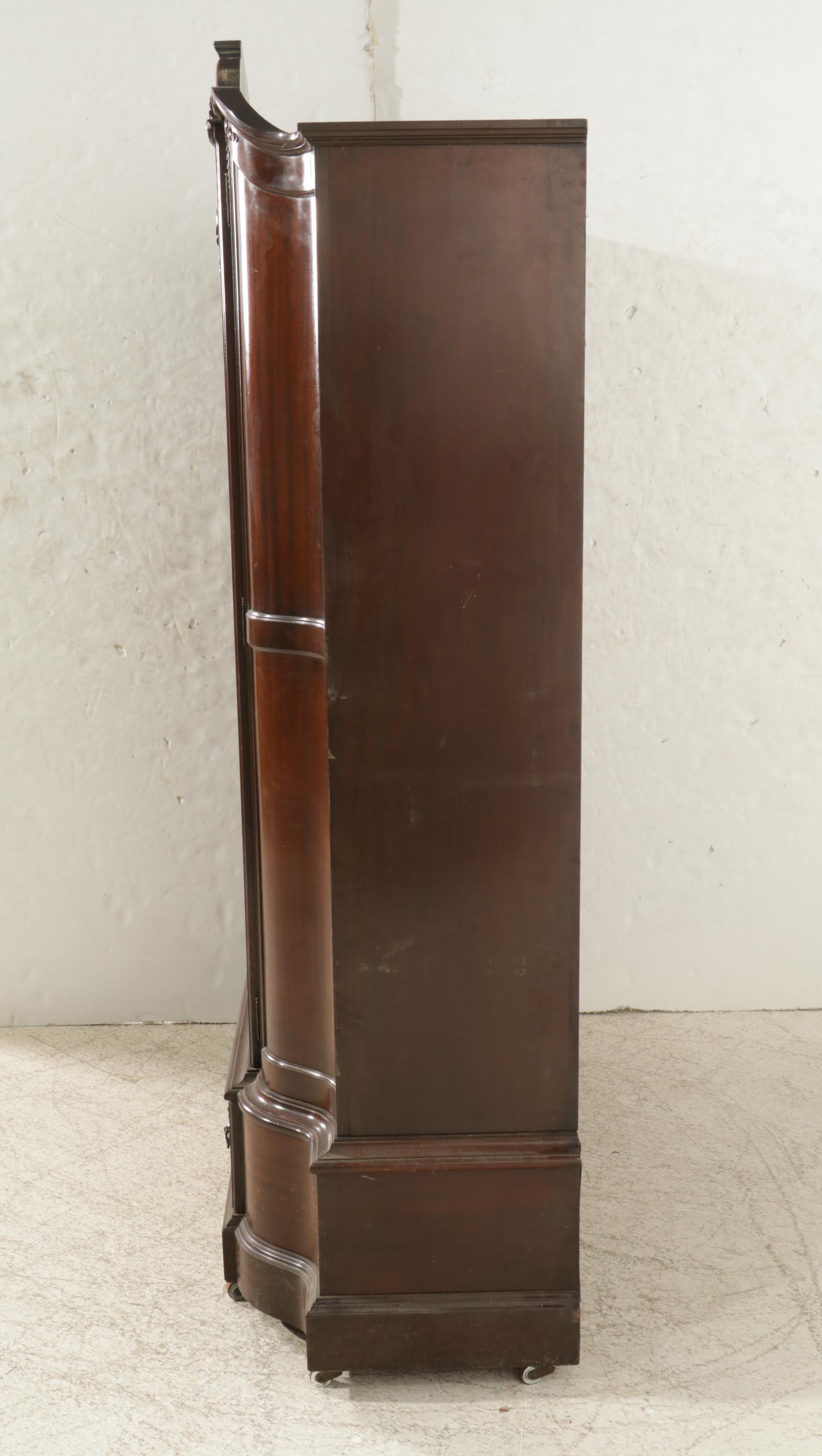 Carved Louis XV Style Mahogany Armoire with Mirrored Door, Early 20th Century