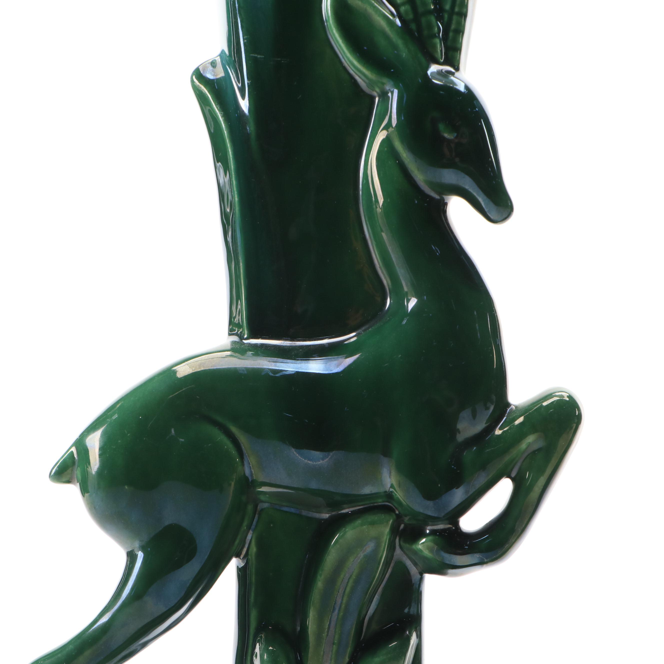 Royal Haeger Ceramic Gazelle Vases in Blue Green Drip Glaze, Mid to Late 20th C.