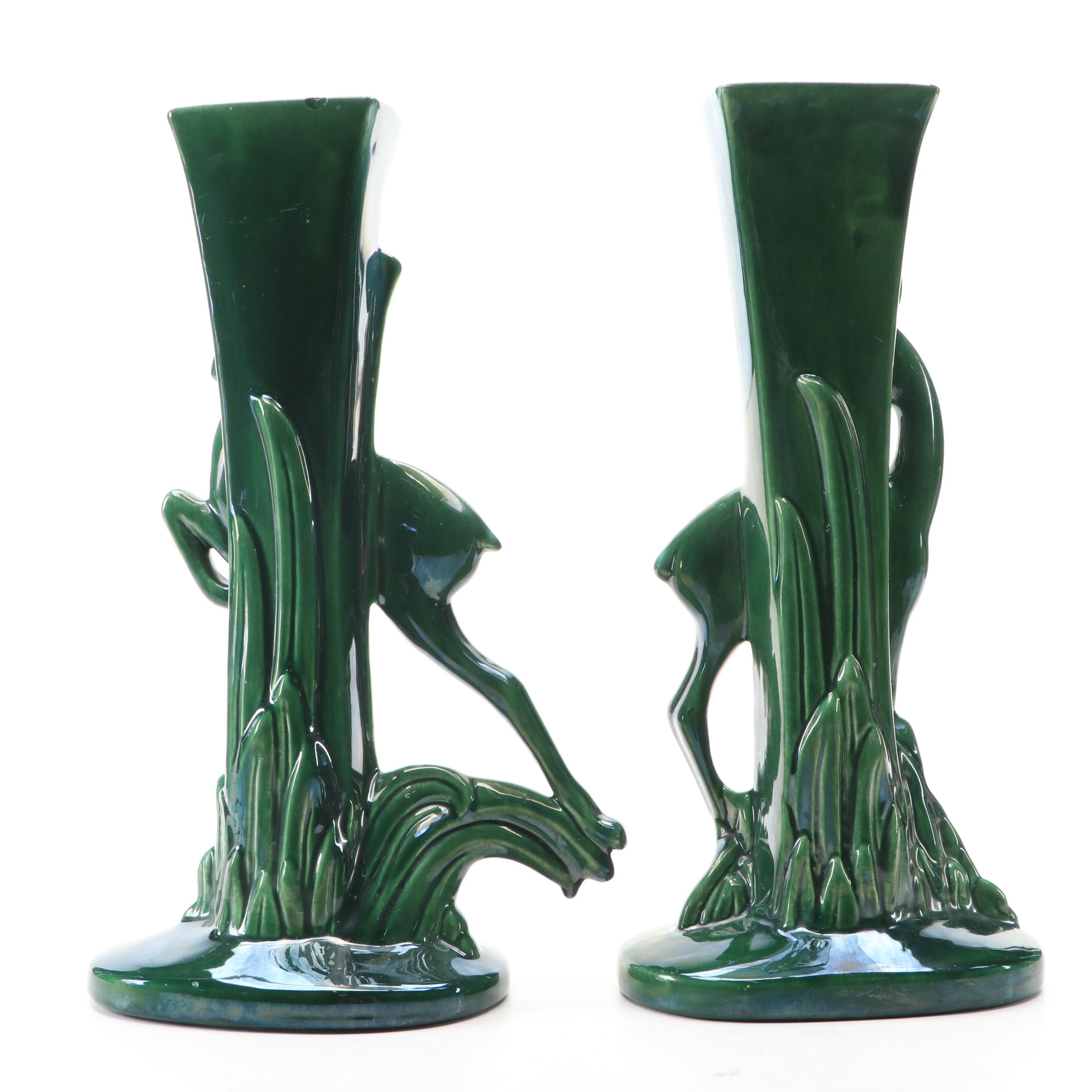 Royal Haeger Ceramic Gazelle Vases in Blue Green Drip Glaze, Mid to Late 20th C.