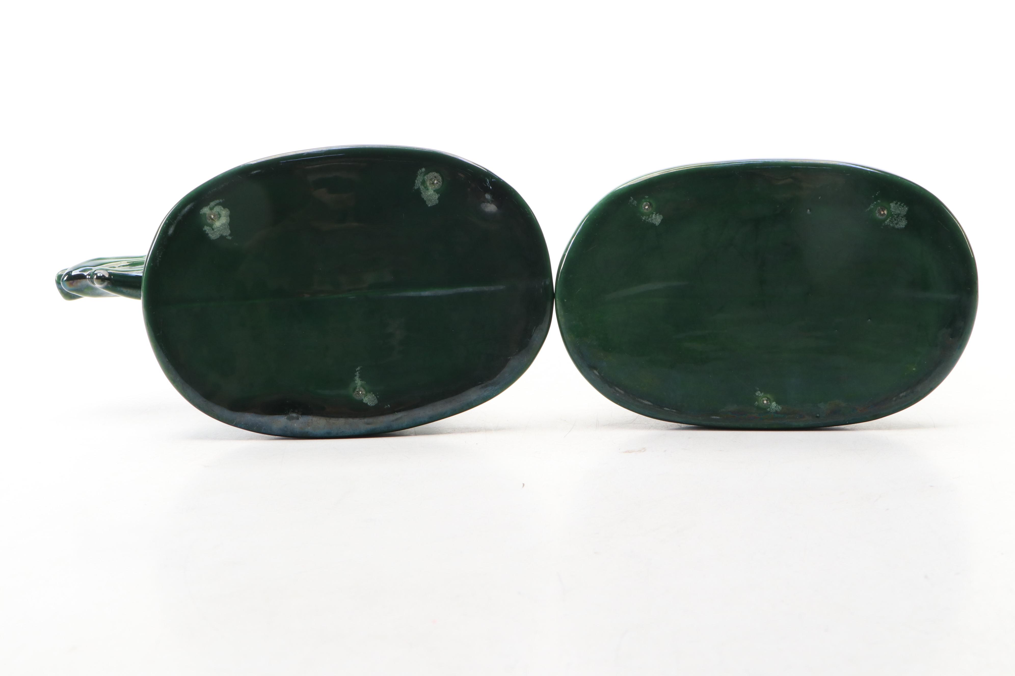 Royal Haeger Ceramic Gazelle Vases in Blue Green Drip Glaze, Mid to Late 20th C.