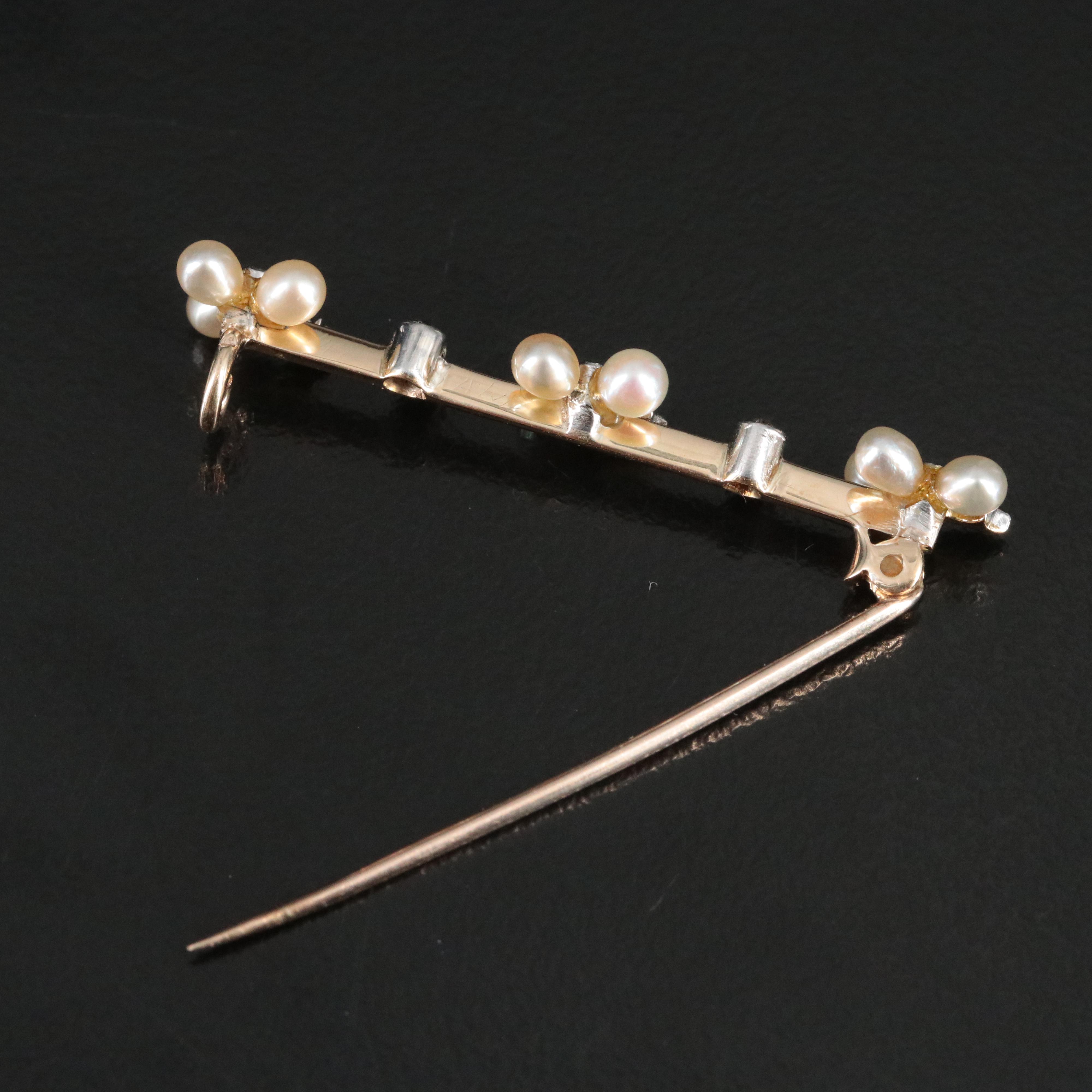 Antique 14K Seed Pearl and 0.08 CTW Diamond Clover Brooch with Platinum Accents