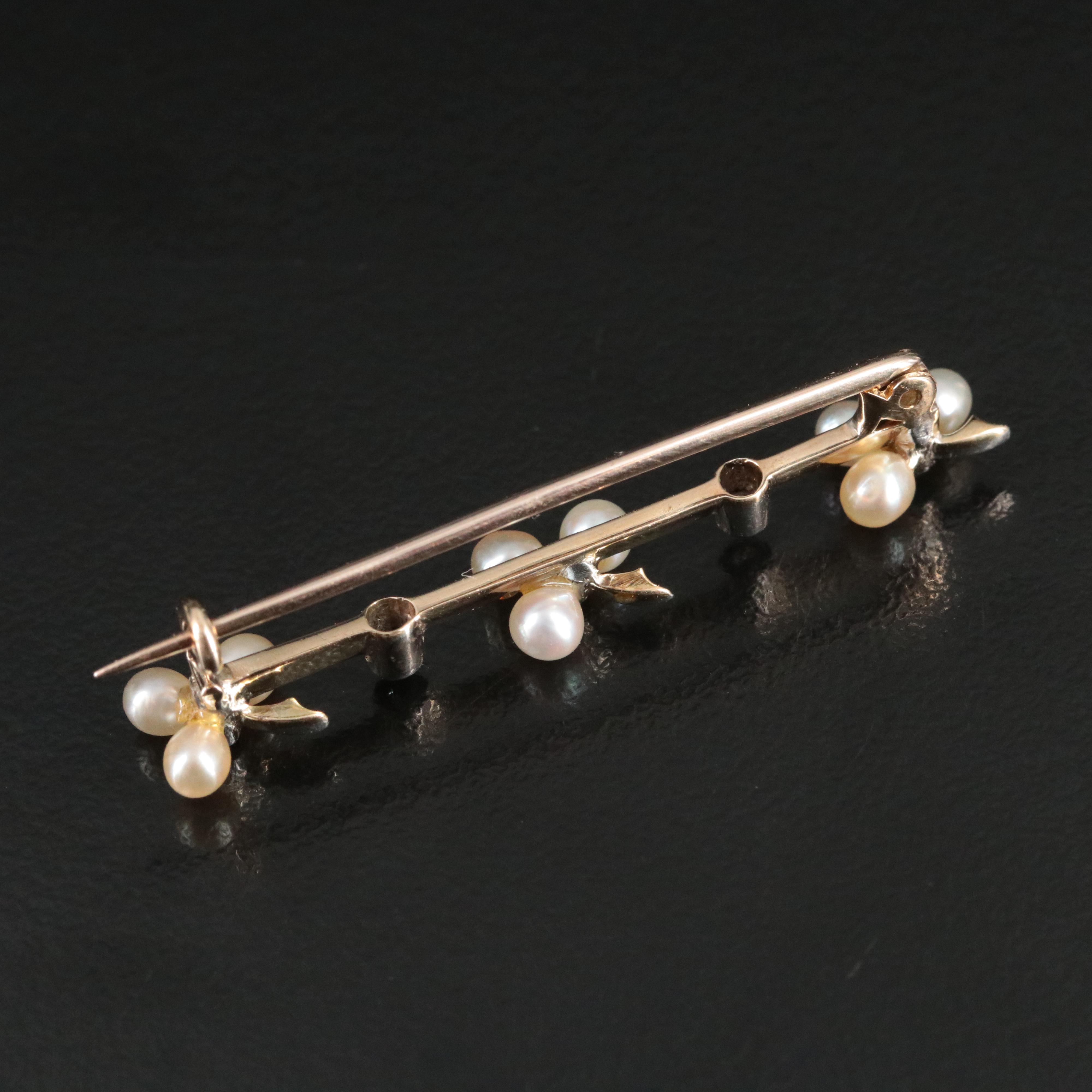 Antique 14K Seed Pearl and 0.08 CTW Diamond Clover Brooch with Platinum Accents