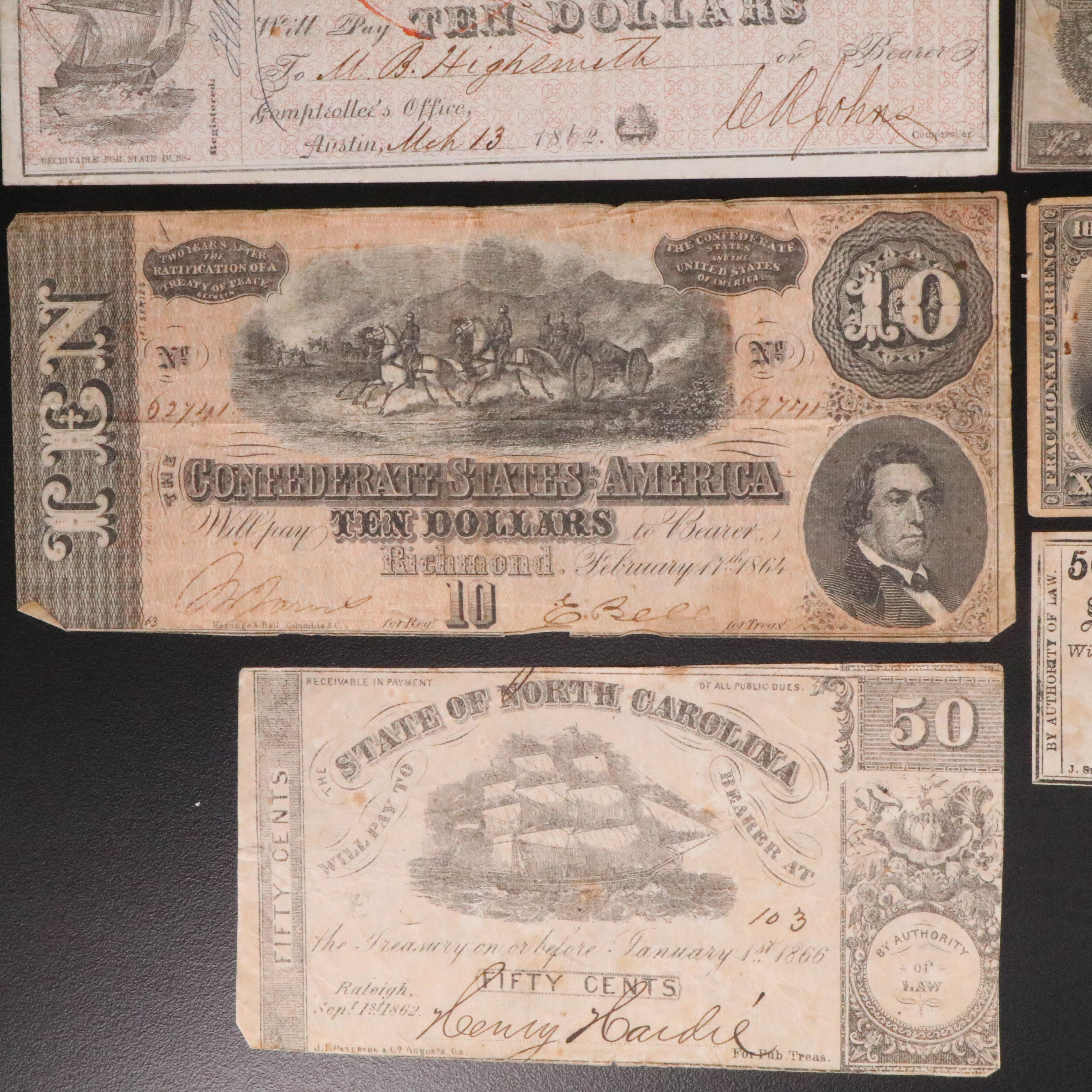 Nine Civil War era Obsolete Currency Notes