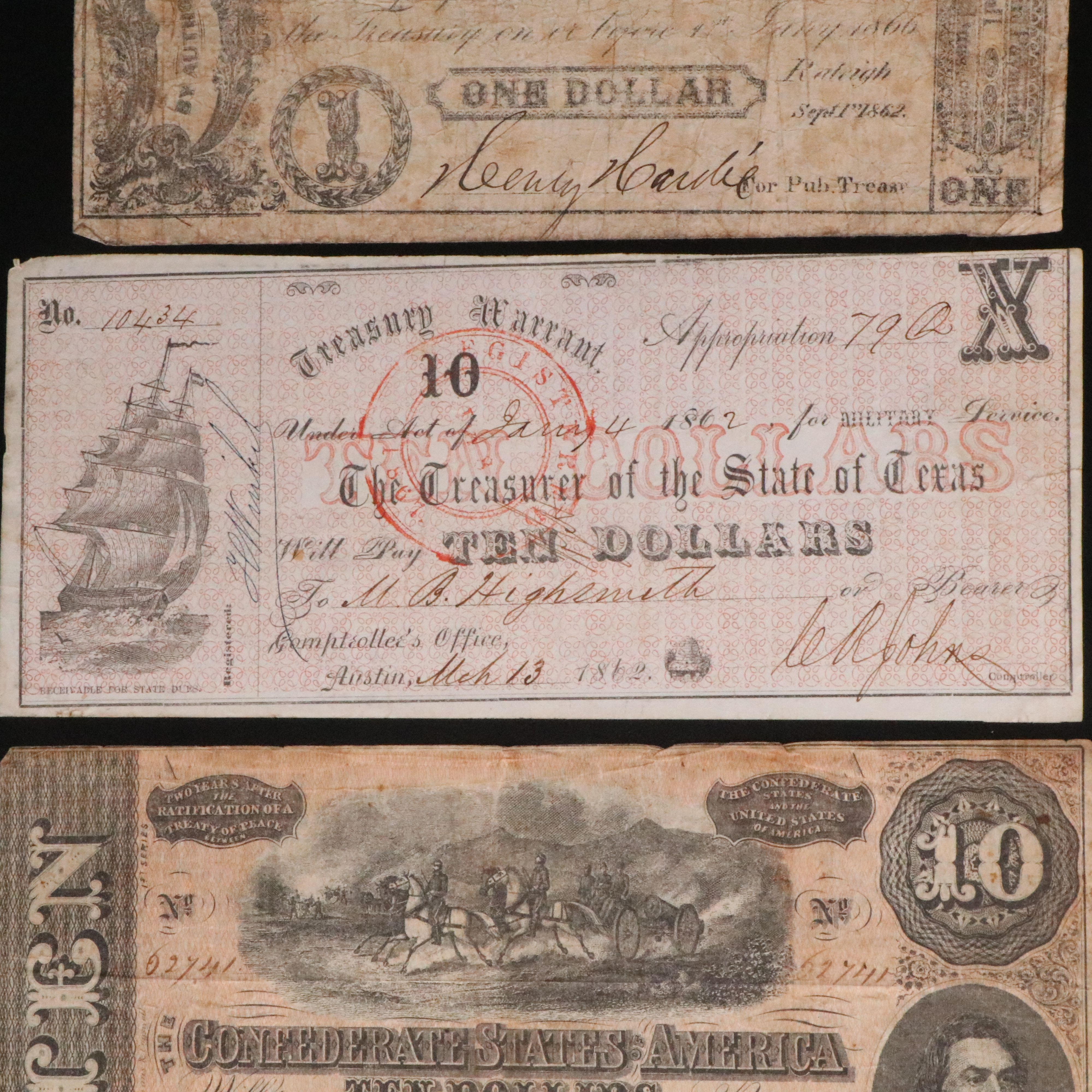 Nine Civil War era Obsolete Currency Notes