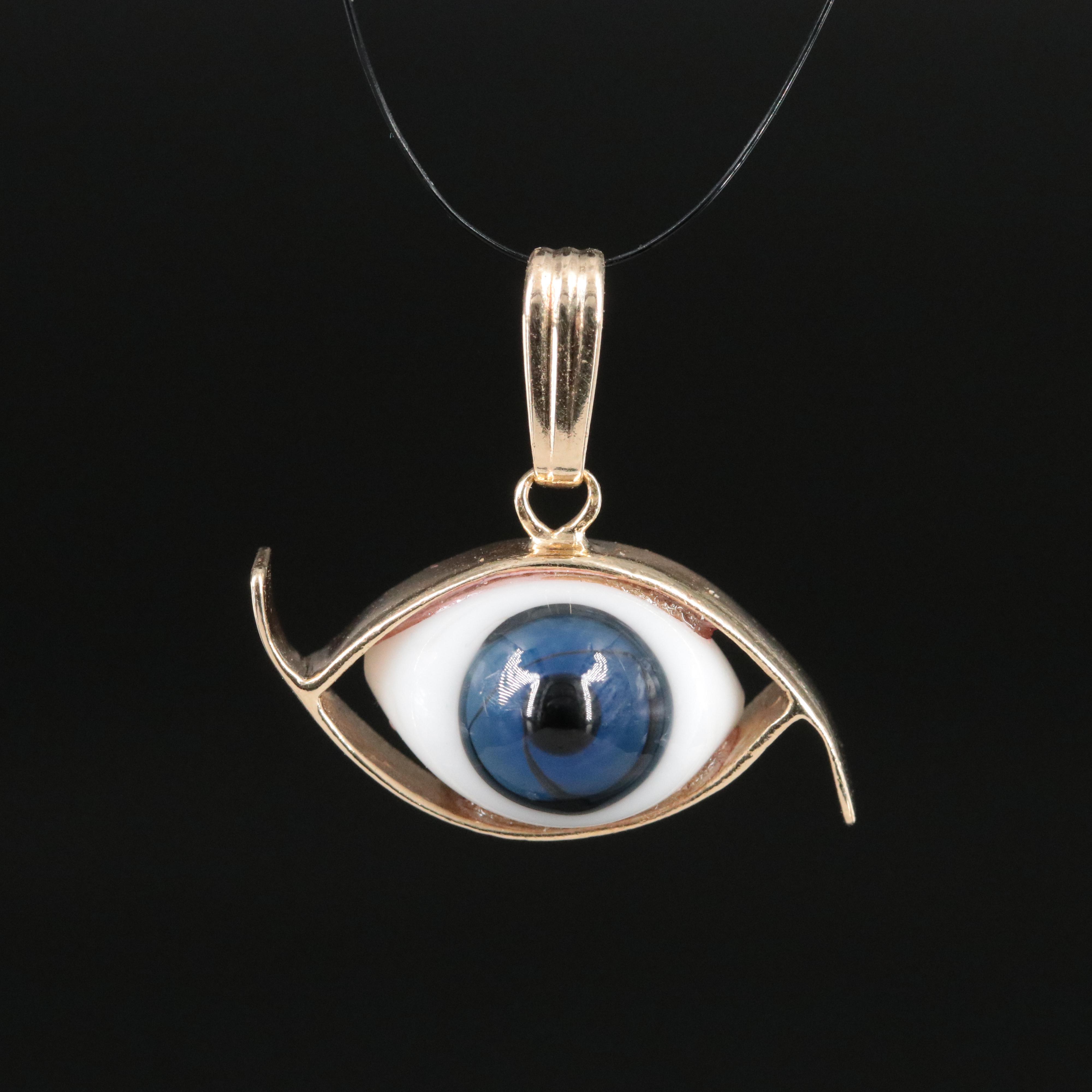 14K Glass Evil Eye Pendant