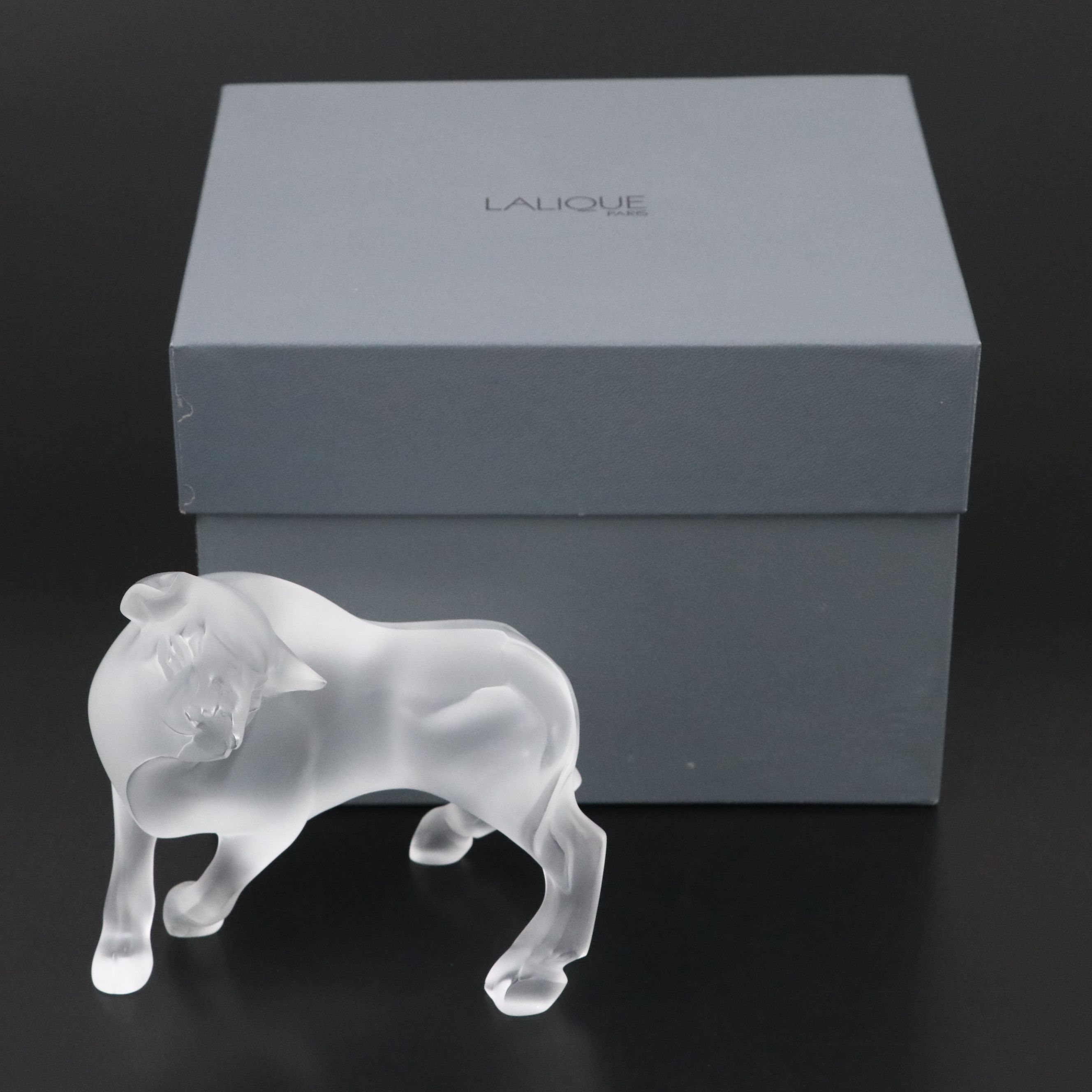 Lalique "Vuelta Taureau" Frosted Crystal Bull Figurine