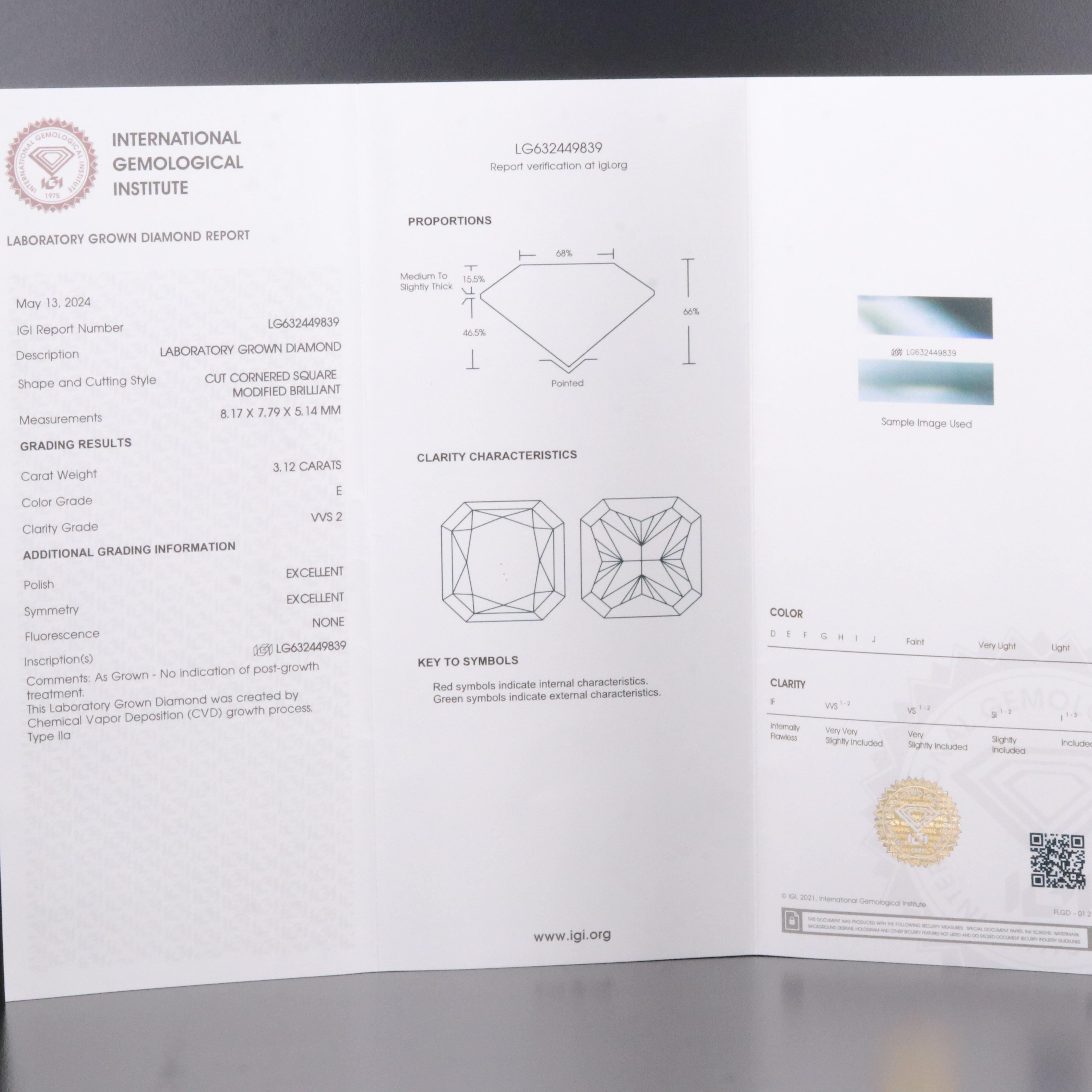 14K 3.12 CT Lab Grown Diamond Solitaire Ring with IGI Report