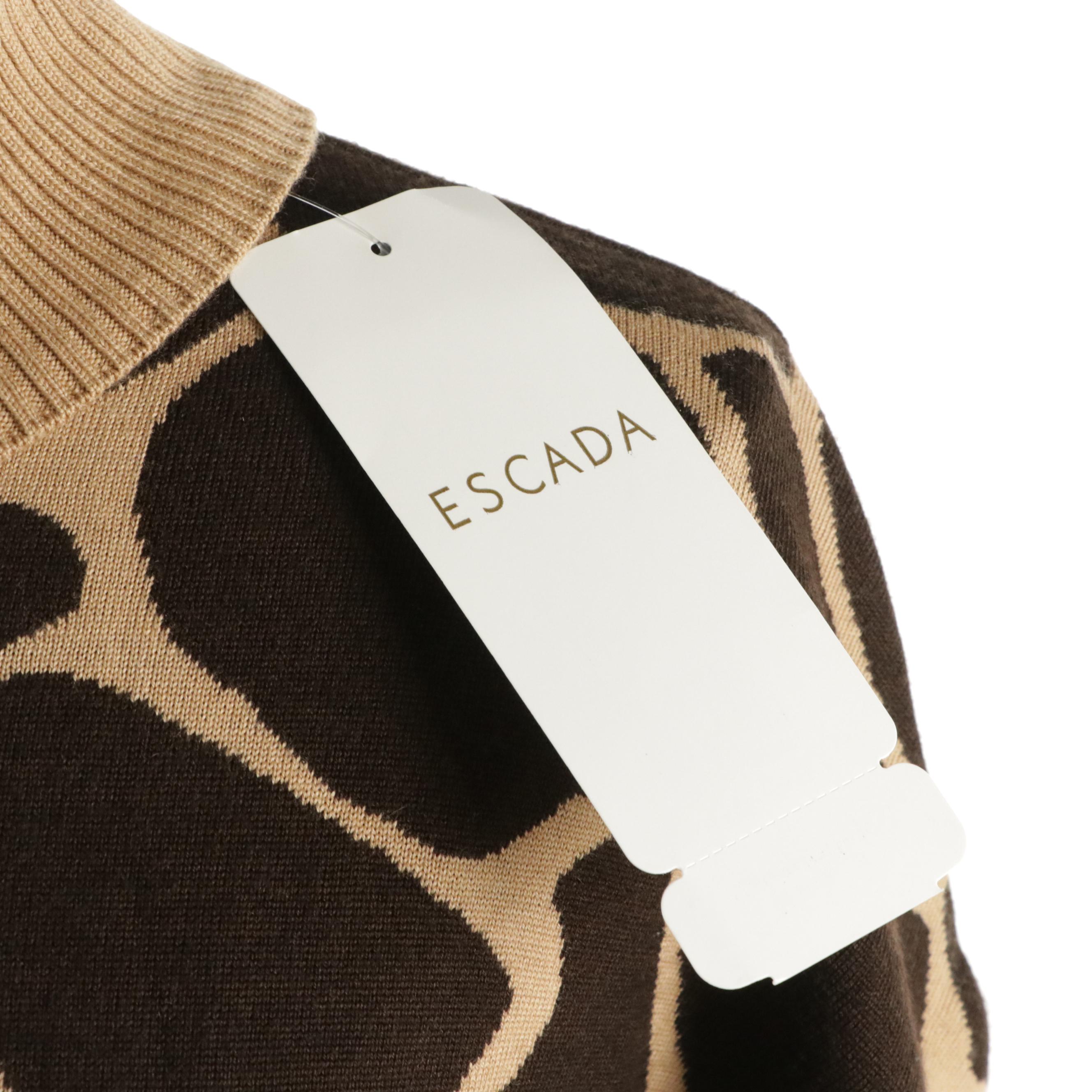 Escada Girraffe Print Wool Blend Turtleneck Short Sleeve Sweater & Stretch Jeans