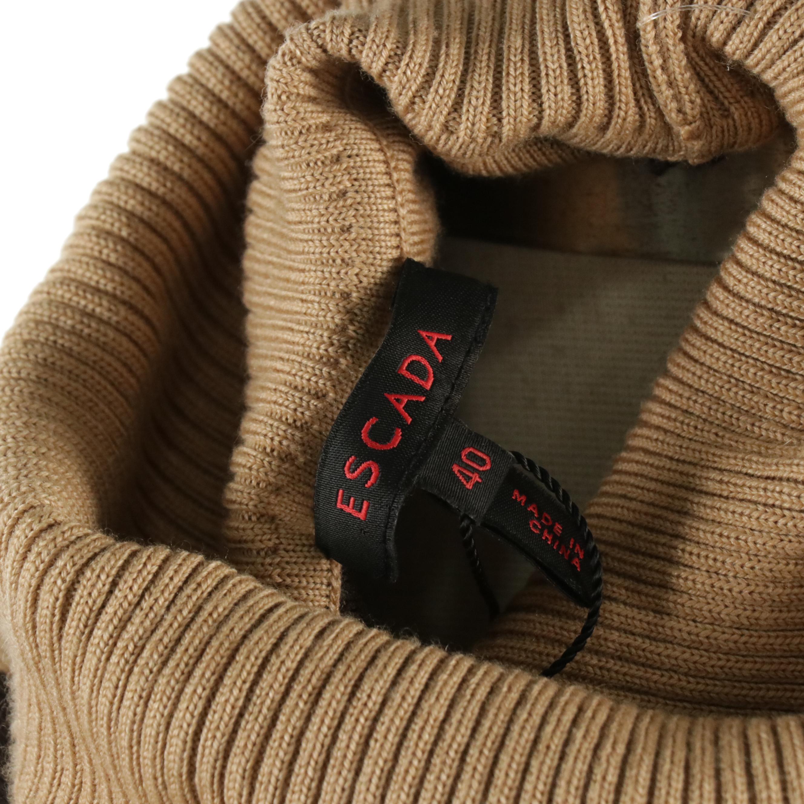 Escada Girraffe Print Wool Blend Turtleneck Short Sleeve Sweater & Stretch Jeans