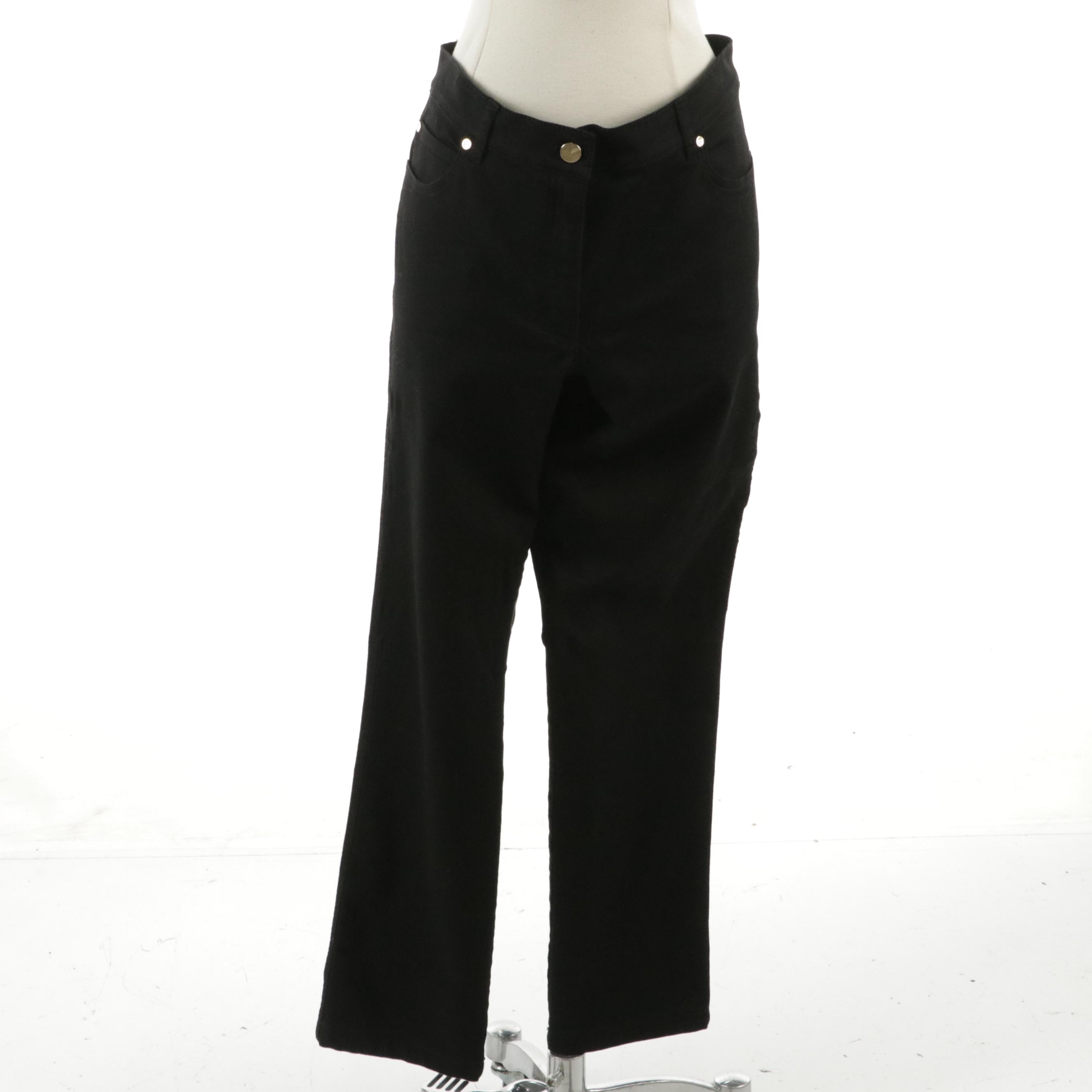 Escada Girraffe Print Wool Blend Turtleneck Short Sleeve Sweater & Stretch Jeans