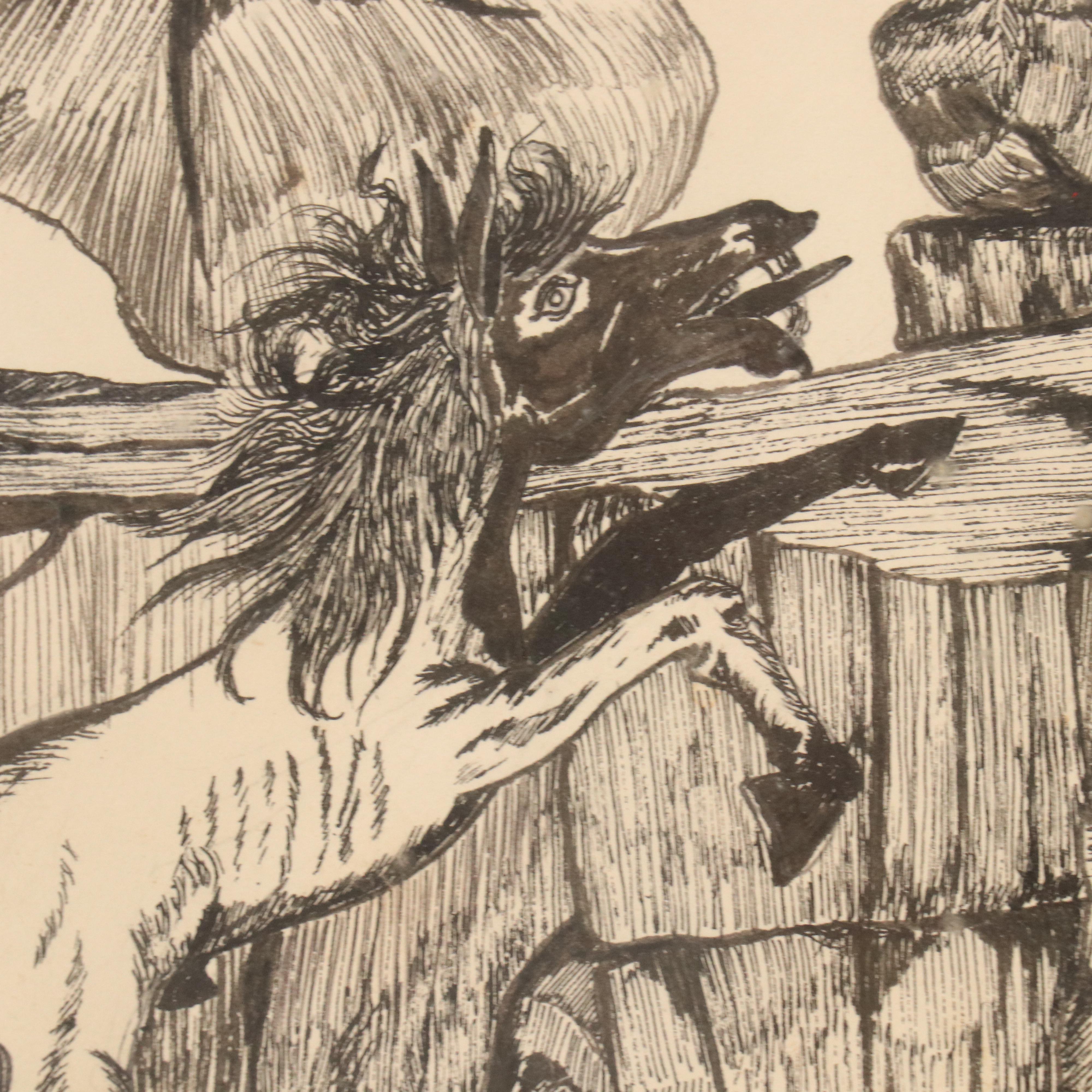 Thomas L. Willispie Canyon Landscaoe Ink Drawing with Horse, 1987