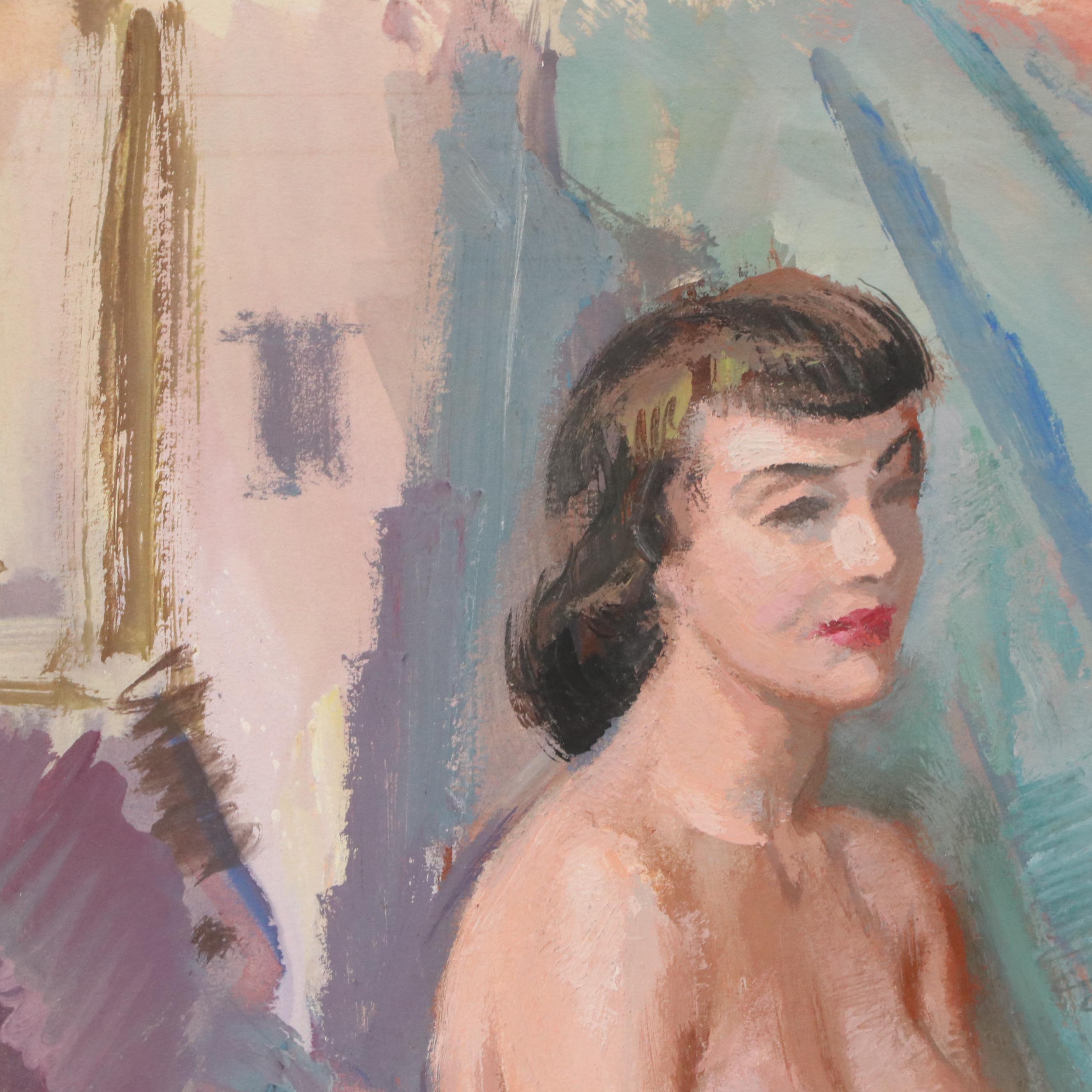 Charlie Mazoujian Gouache Painting Study of Female Nude, 1957