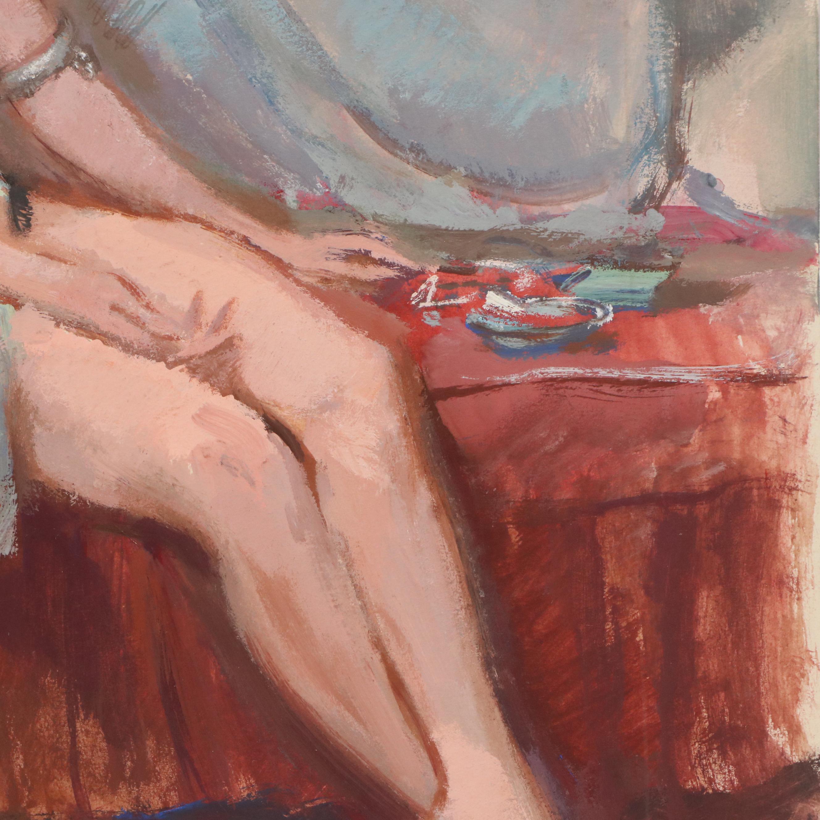 Charlie Mazoujian Gouache Painting Study of Female Nude, 1957