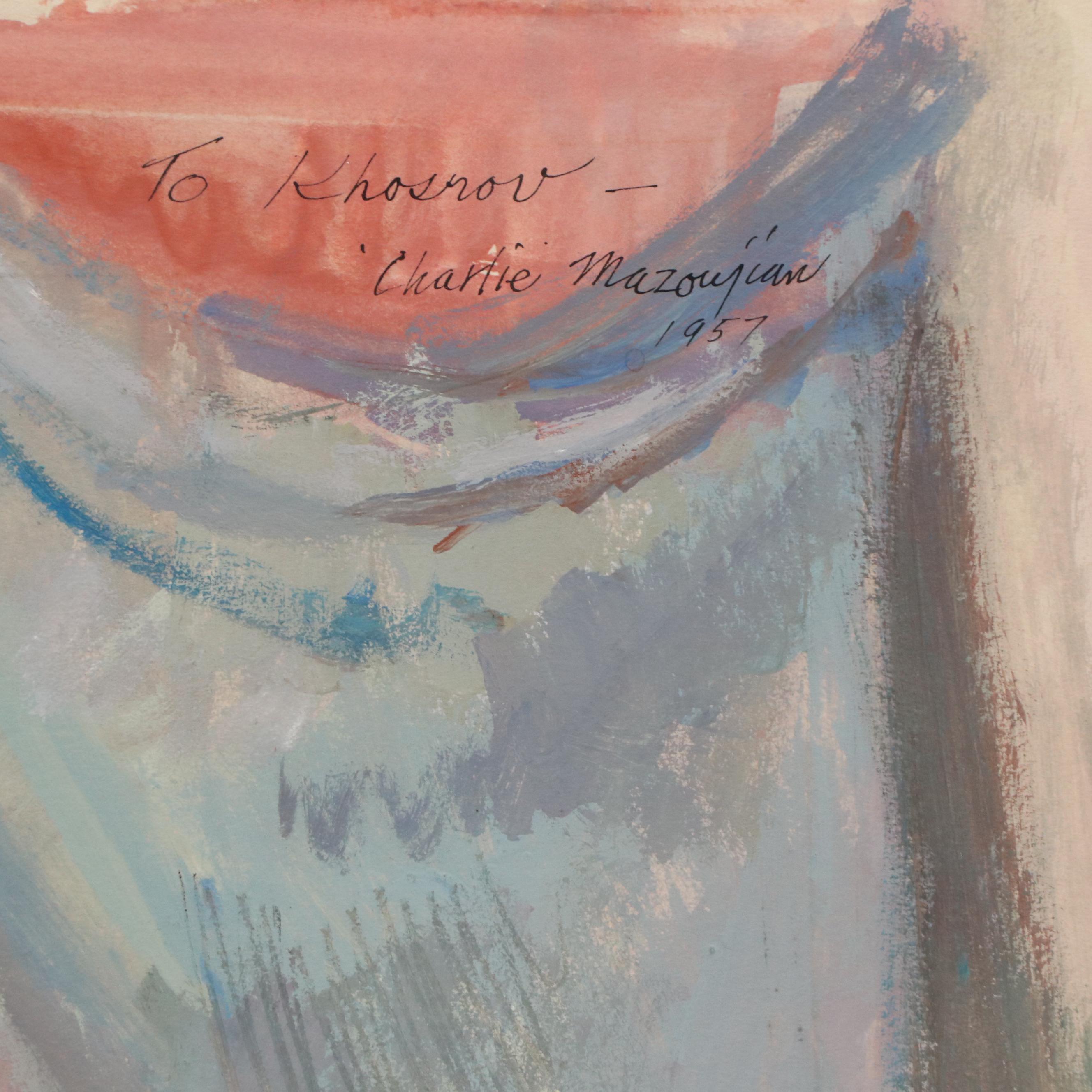 Charlie Mazoujian Gouache Painting Study of Female Nude, 1957