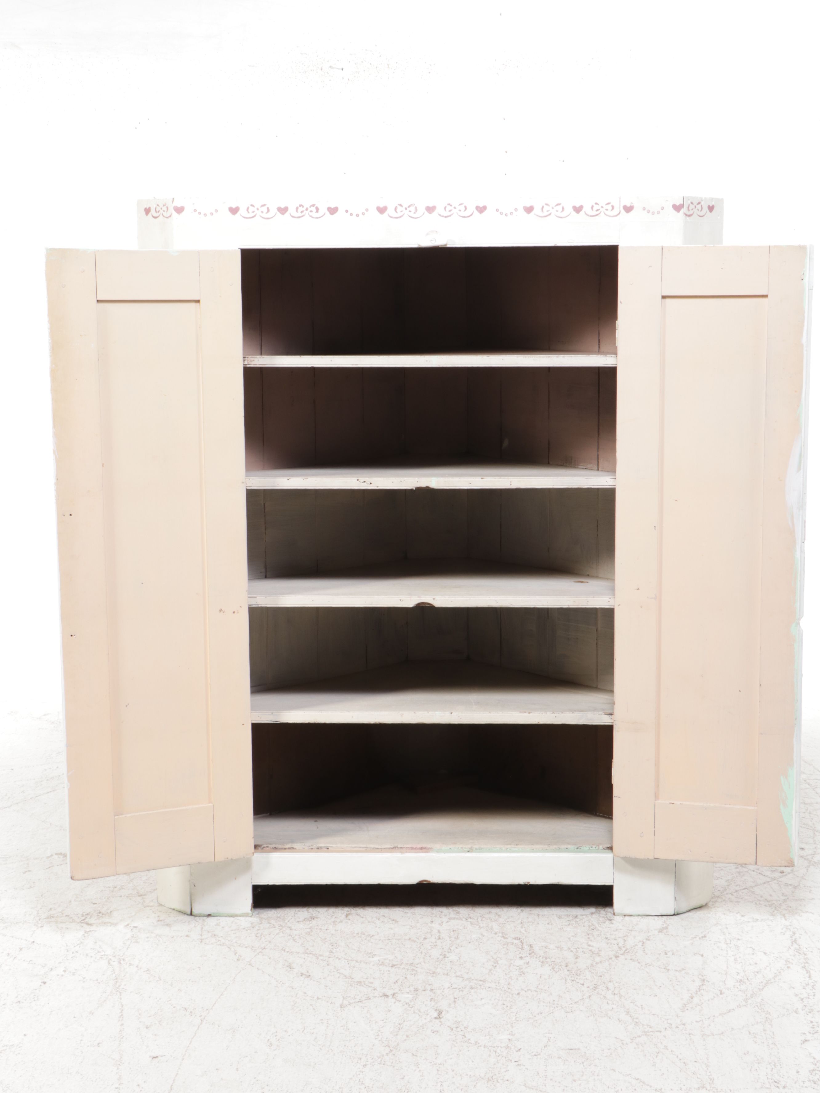 White Painted Wood Corner Cabinet