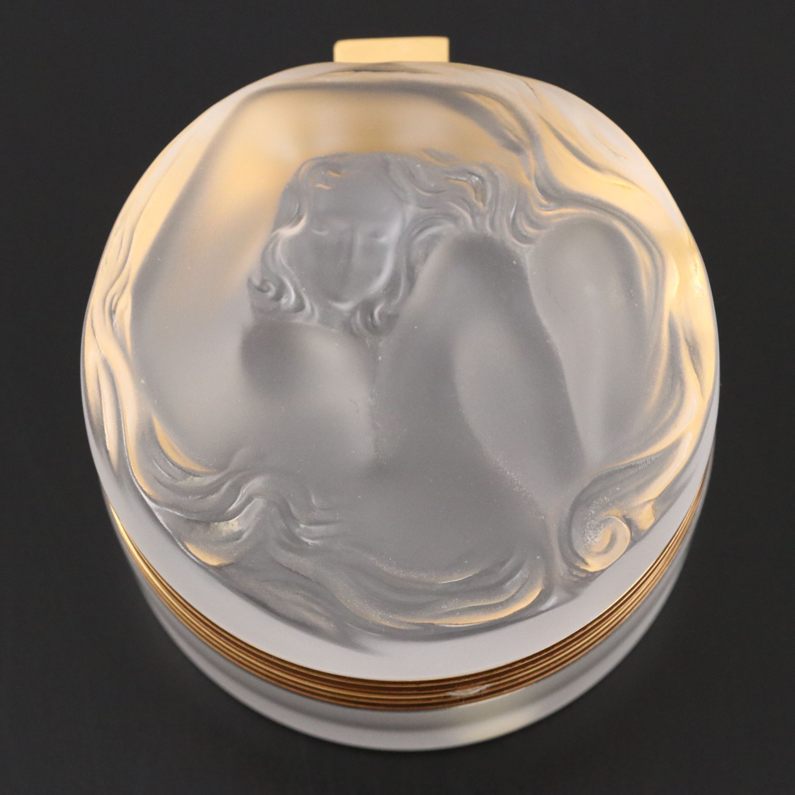 Lalique "Daphne" Frosted Crystal Powder Box with Hinged Lid