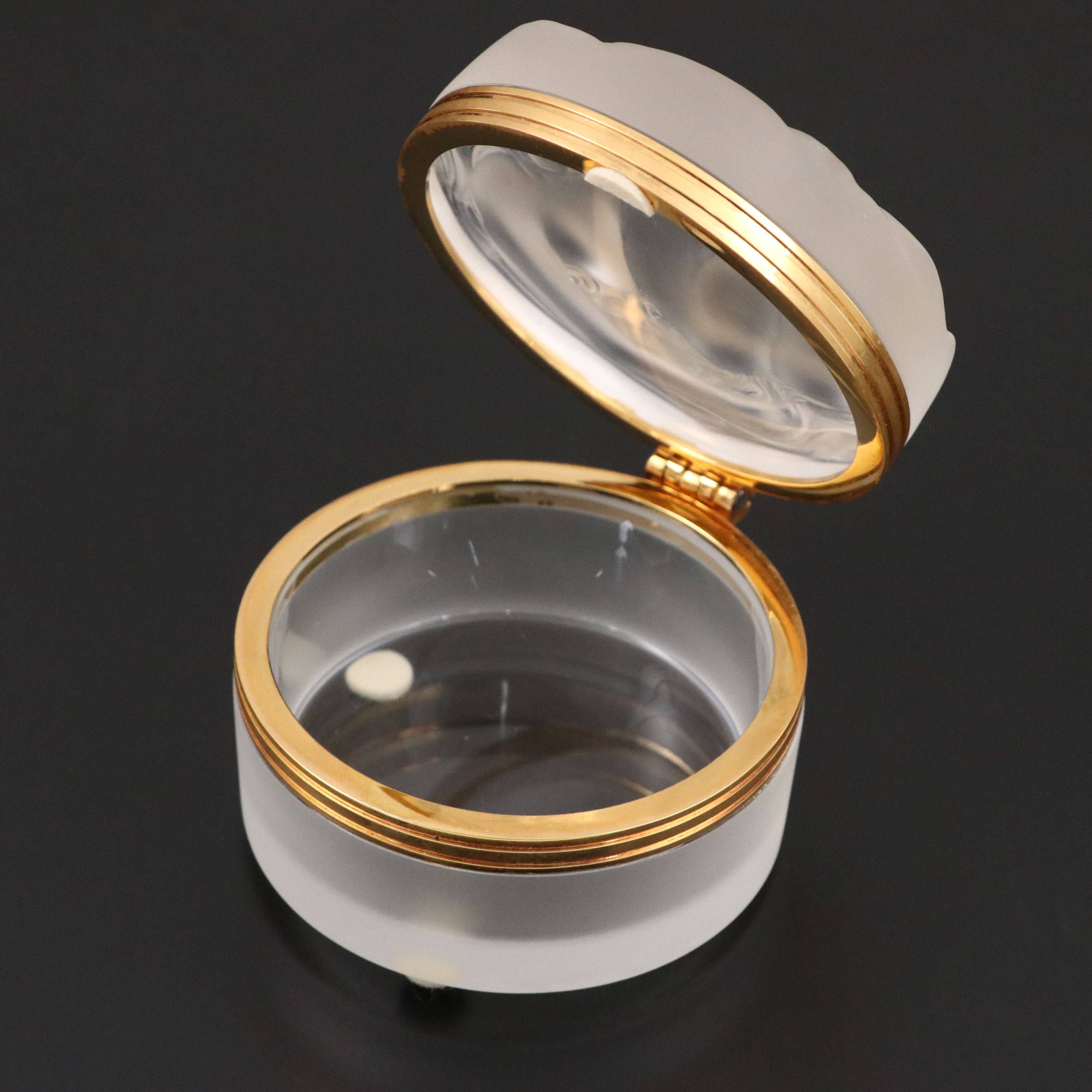 Lalique "Daphne" Frosted Crystal Powder Box with Hinged Lid