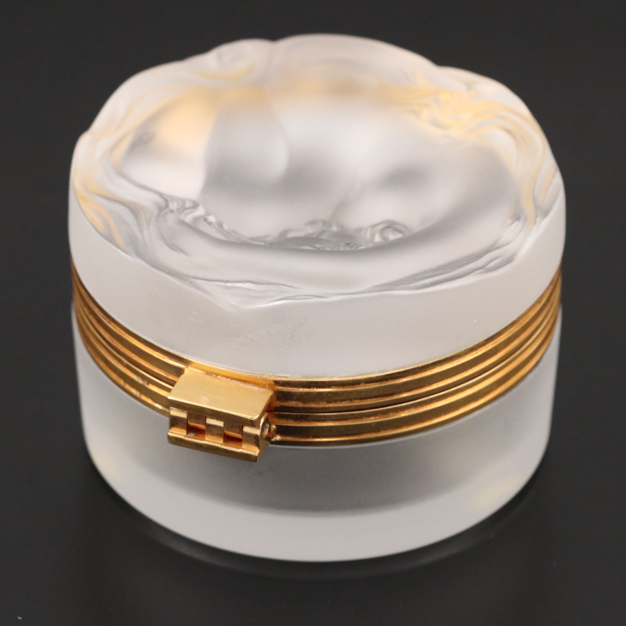 Lalique "Daphne" Frosted Crystal Powder Box with Hinged Lid