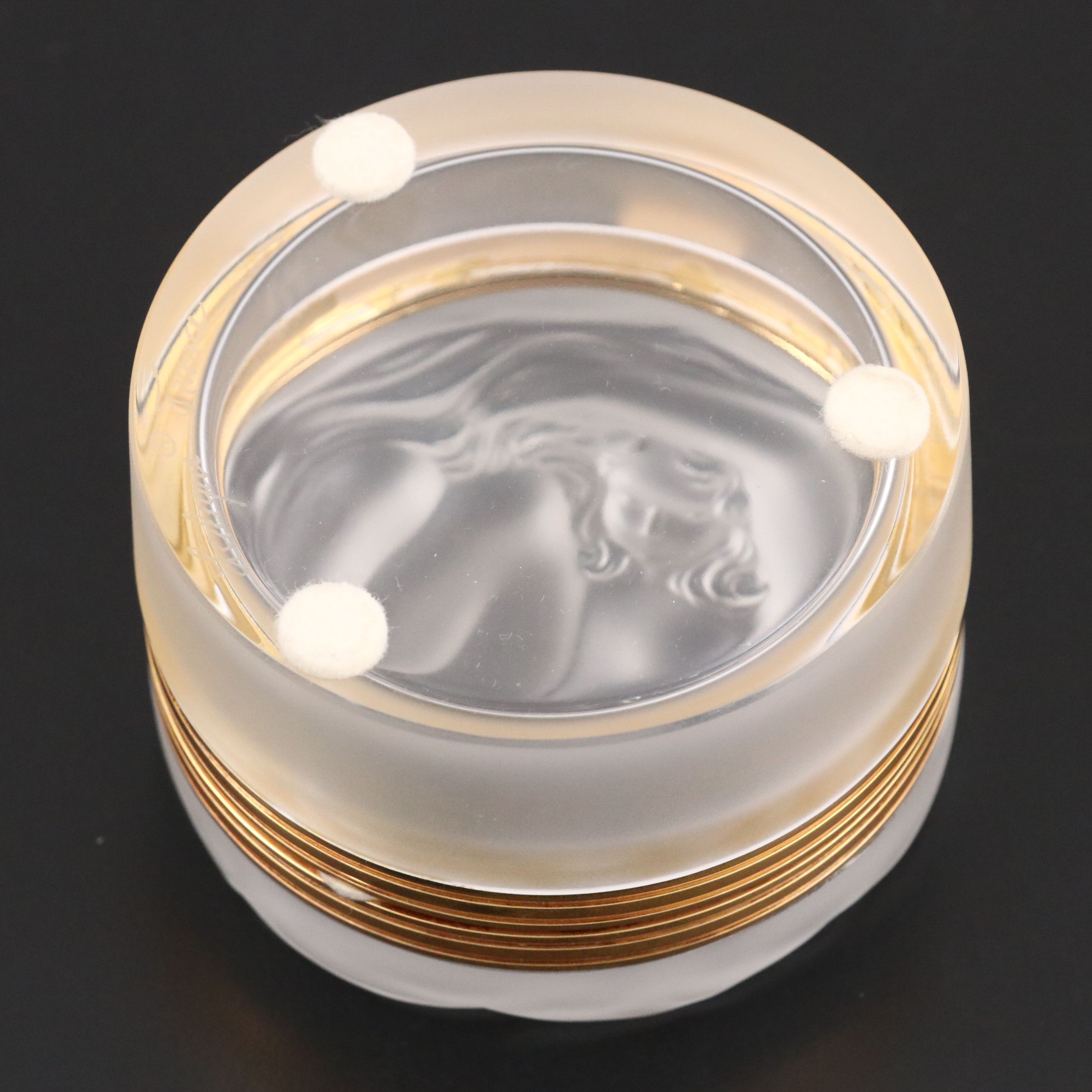 Lalique "Daphne" Frosted Crystal Powder Box with Hinged Lid