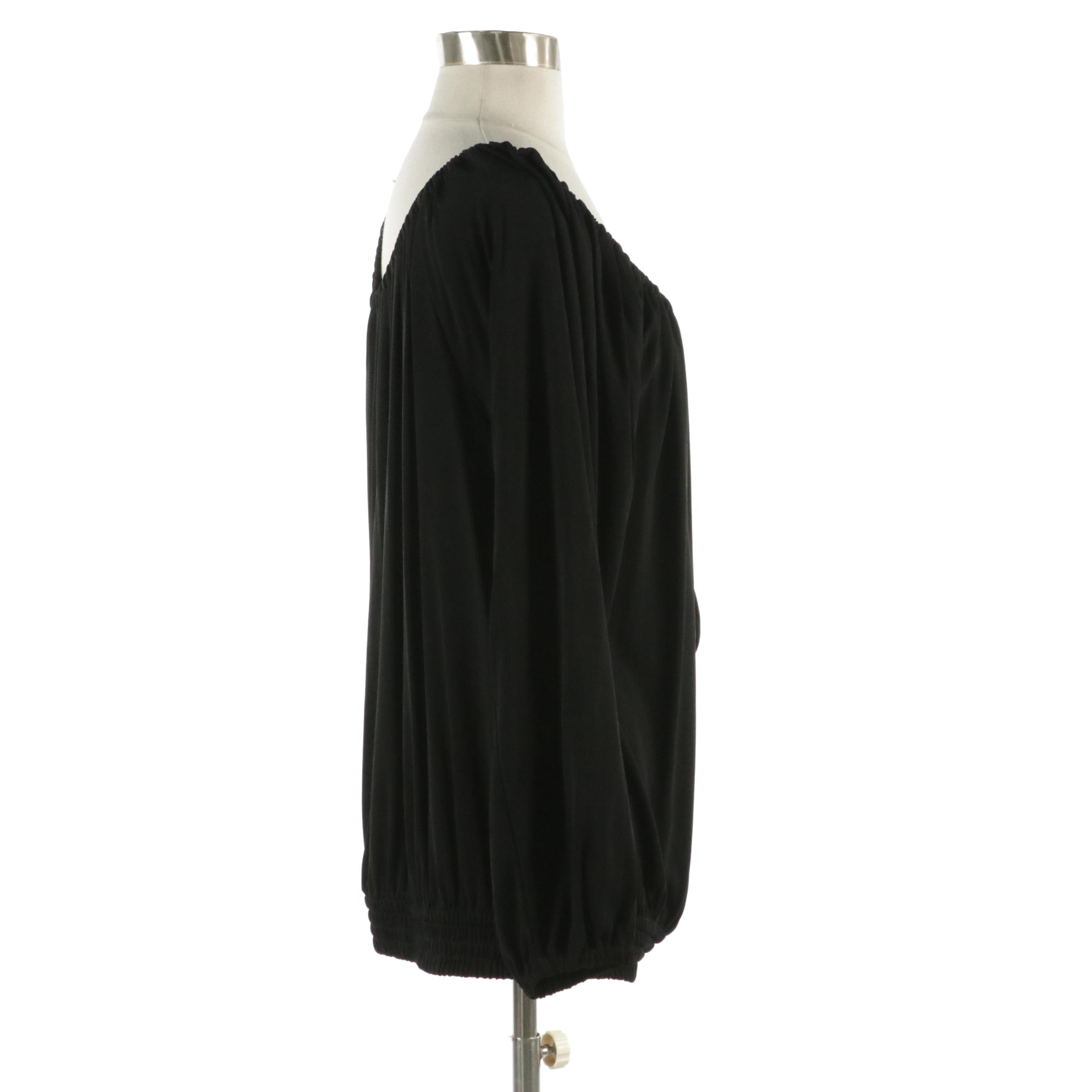 Michael Kors Black Long Sleeve Top with Drawstring Neckline